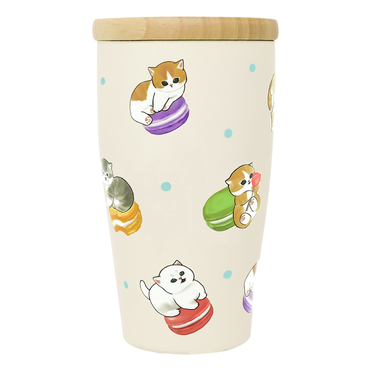 タンブラー mofusand 木蓋付きタンブラー マカロン ( モフサンド ステンレス 保温 保冷 キャラクター かわいい ねこ ネコ 猫 おしゃれ 天然木 ステンレスタンブラー ふた付き 真空二層構造 ホット アイス )