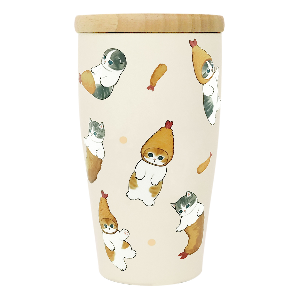 タンブラー 350ml mofusand 木蓋付きタンブラー ( モフサンド ステンレス 保温 保冷 キャラクター かわいい ねこ ネコ 猫 おしゃれ 天然木 さめにゃん えびにゃん ステンレスタンブラー ふた付き 真空二層構造 ホット アイス ) 【さめにゃん】 さめにゃん