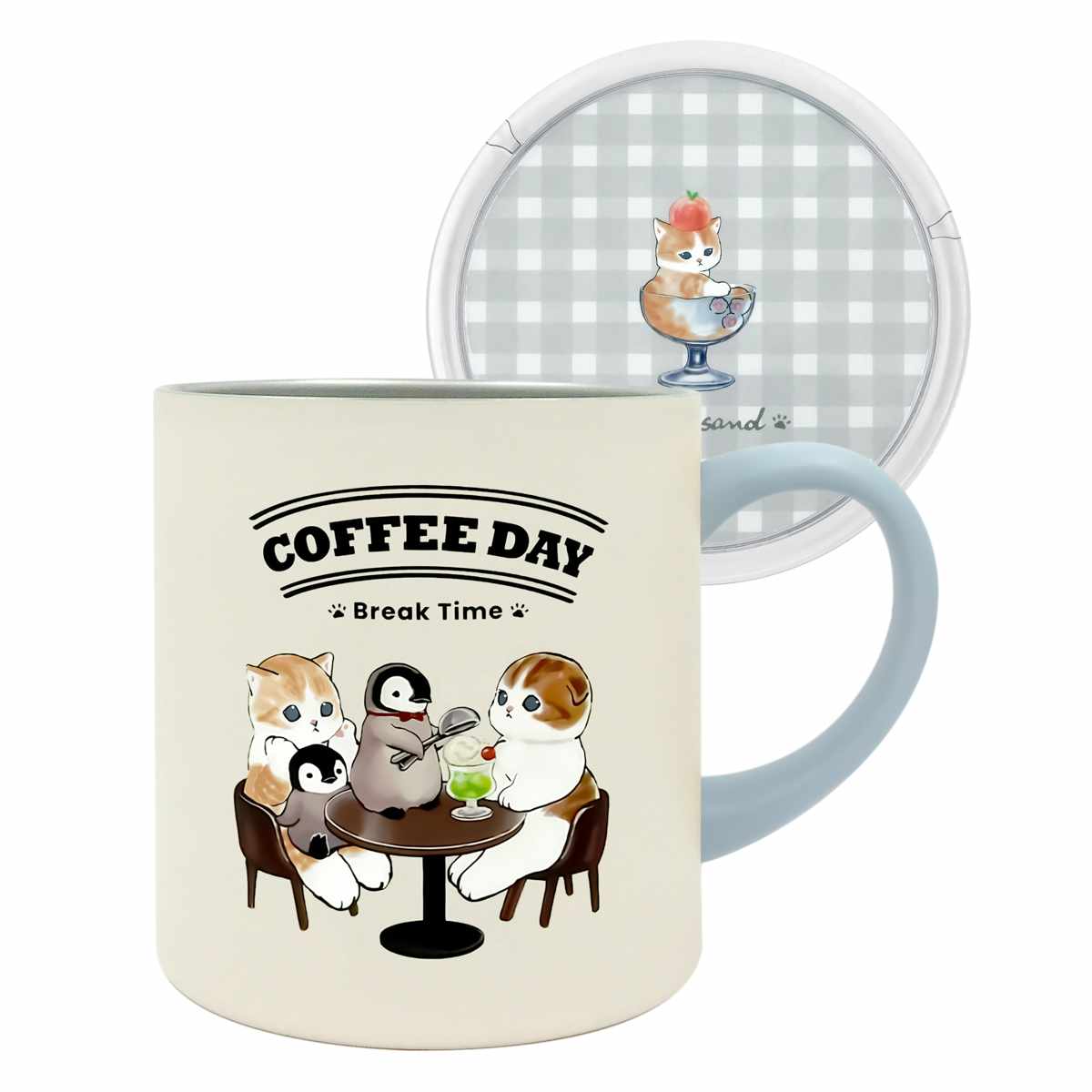 マグカップ 400ml mofusand 蓋付き カフェ バーガー ( モフサンド 保温 保冷 真空二重構造 コップ マグ ステンレス キャラクター かわいい おしゃれ お茶 コーヒー 紅茶 珈琲 オフィス デスクワーク ) 【カフェ】 カフェ