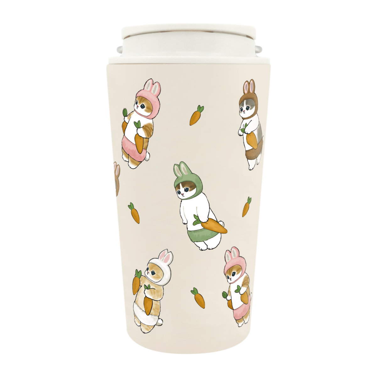 タンブラー 360ml mofusand キャリー 保温 保冷 ( モフサンド もぎたてにゃん みつばちにゃん うさにゃん キャラクター かわいい 真空二重 ステンレス 真空二重構造 ハンドル付き コーヒー 紅茶 お茶 オフィス 会社 ふた付き ) 【うさにゃん】 うさにゃん