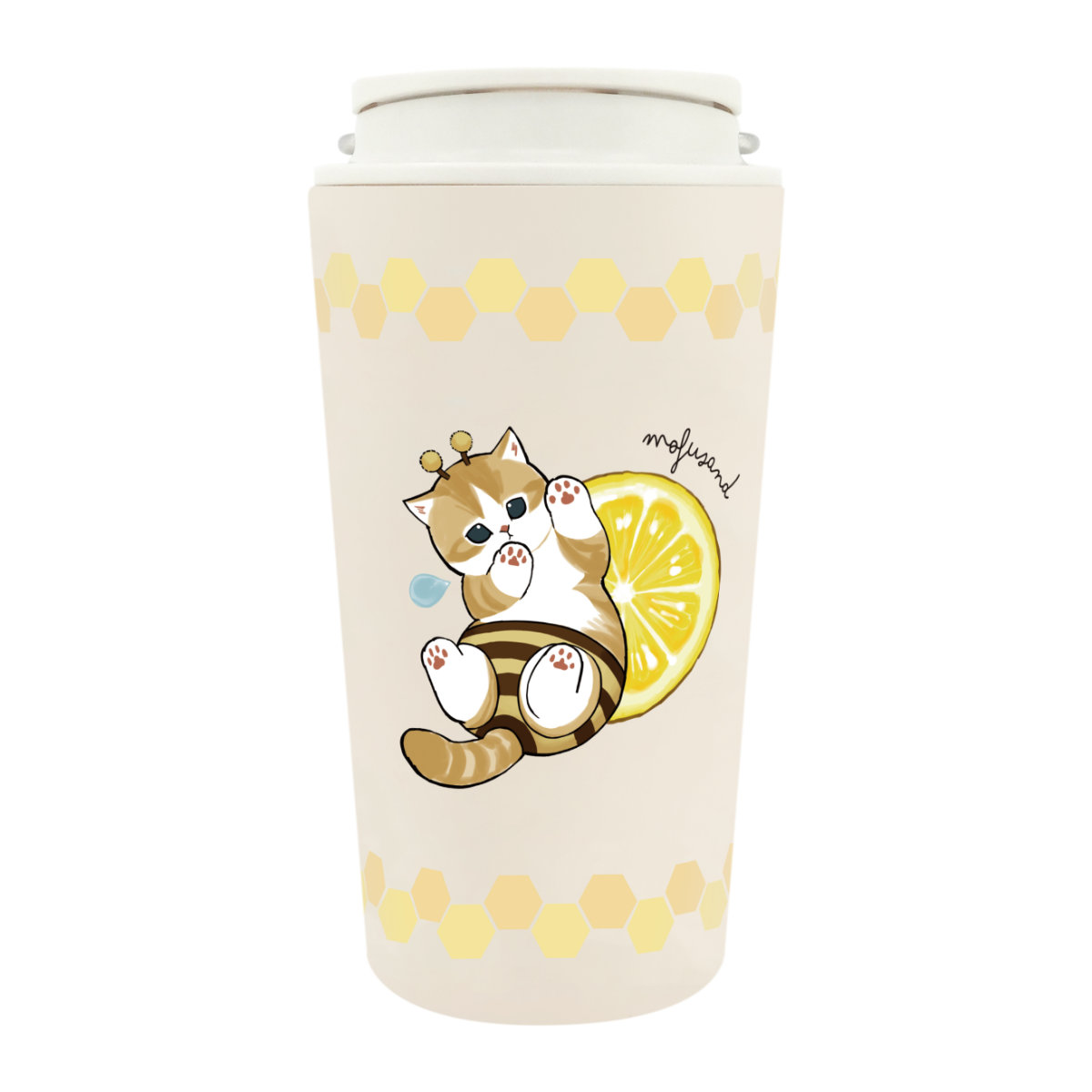 タンブラー 360ml mofusand キャリー 保温 保冷 ( モフサンド もぎたてにゃん みつばちにゃん うさにゃん キャラクター かわいい 真空二重 ステンレス 真空二重構造 ハンドル付き コーヒー 紅茶 お茶 オフィス 会社 ふた付き ) 【うさにゃん】 うさにゃん