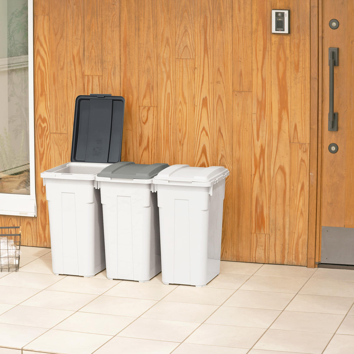 ゴミ箱 70L 連結カラー分別ペール 屋外兼用 ( ごみ箱 70リットル ふた付き 角型 屋外 連結 大容量 プラスチック キッチン 連結できる 庭 外 フタ付き 袋 見えない 屋内 台所 ダイニング ランドリー ) 【ダークグレー】 ダークグレー