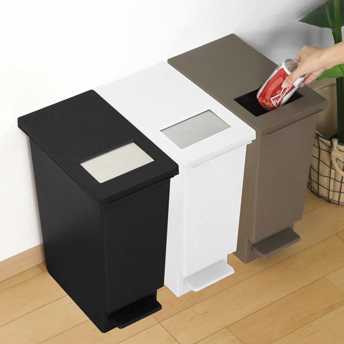 ゴミ箱 20L 同色2個セットユニード プッシュ&ペダル ( 20リットル ふた付き 分別 キッチン ダストボックス スリム 分別ゴミ箱 棚下 カウンター下 縦型 角型 ペダルペール 蓋付き シンプル おしゃれ 小窓 プラスチック ) 【ホワイト】 ホワイト