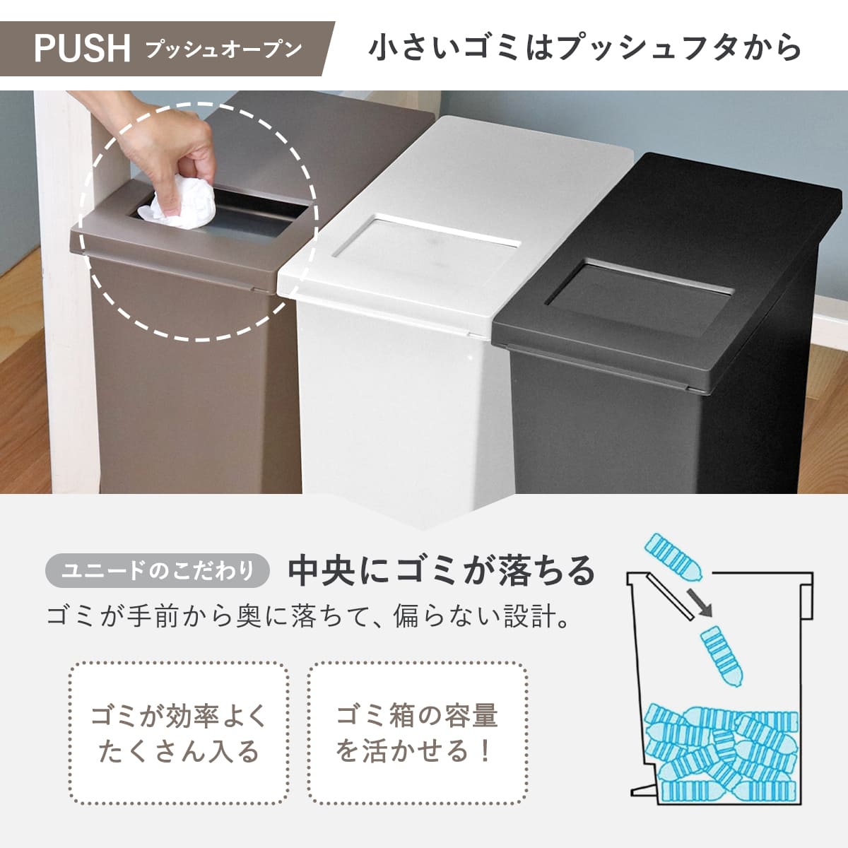 ゴミ箱 20L 同色2個セットユニード プッシュ&ペダル ( 20リットル ふた付き 分別 キッチン ダストボックス スリム 分別ゴミ箱 棚下 カウンター下 縦型 角型 ペダルペール 蓋付き シンプル おしゃれ 小窓 プラスチック ) 【ホワイト】 ホワイト