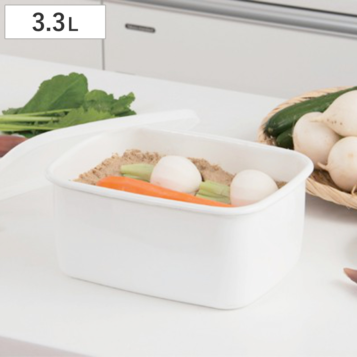 保存容器 ホーロー ぬか漬け ポット 角型 3.3L 琺瑯製 （ 琺瑯容器 ホーロー容器 漬け物容器 ぬけ漬け 糠漬け作り 漬物器 漬物桶 漬け物桶 米びつ 味噌 梅干し 浅漬け キッチン用品 キッチン雑貨 便利グッズ ）