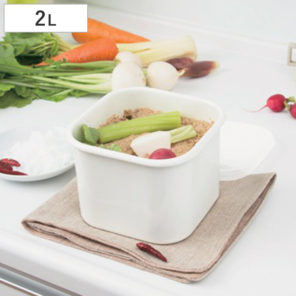 保存容器 ホーロー ぬか漬け ポット 角型 2L 琺瑯製 ( 琺瑯容器 ホーロー容器 漬け物容器 ぬけ漬け 糠漬け作り 漬物器 漬物桶 漬け物桶 米びつ 味噌 梅干し 浅漬け キッチン用品 キッチン雑貨 便利グッズ )