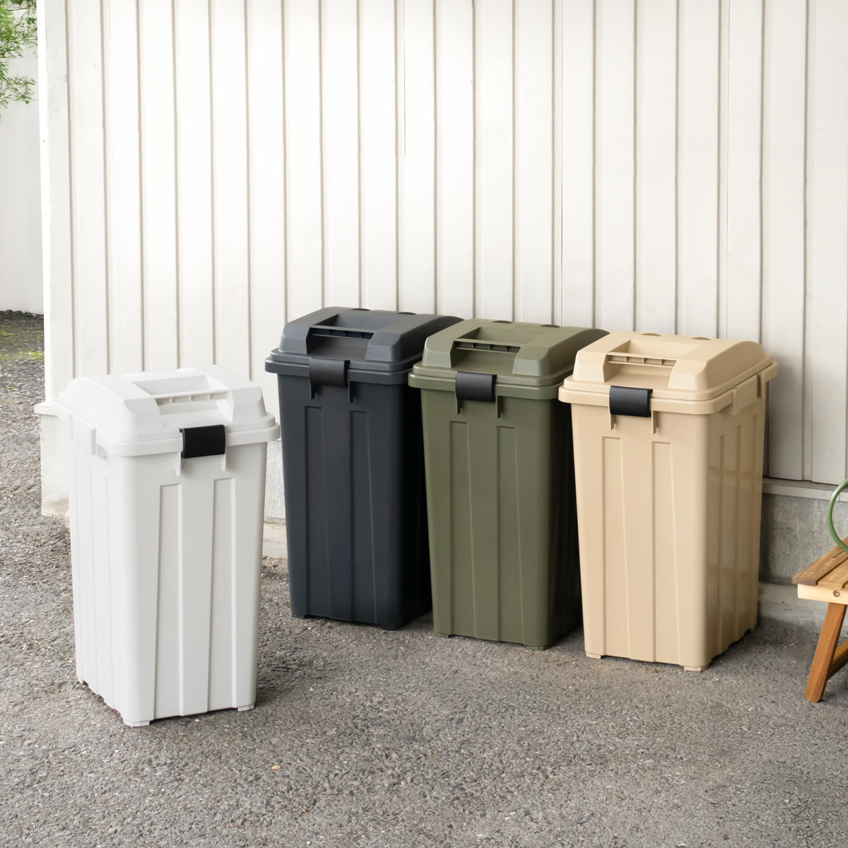 ゴミ箱 45L 同色2個セット 連結ハンドルペール ( ごみ箱 45 屋外 連結 2個 大容量 45リットル ふた付き 分別 外用 収納庫 アースカラー 屋外用ゴミ箱 カラス対策 連結可能 おしゃれ ) 【ベージュ】 ベージュ