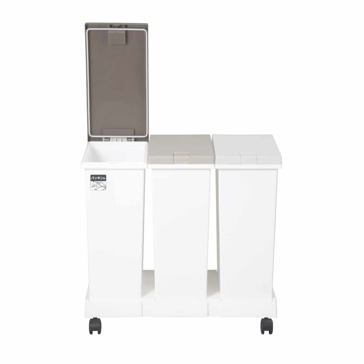 ゴミ箱 台座付タッチペール 3個セット 分別 ( ごみ箱 20L×3個 3分別 ワンタッチ 台座 ふた付き キッチン 角型 シンプル 可燃ゴミ ペットボトル 缶 ぶんべつ キャスター付き 袋止め付き )
