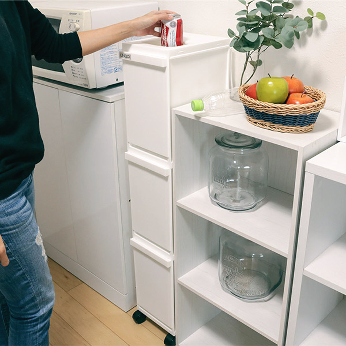 ゴミ箱 分別 30L 3段 ユニード スリムペール ( ごみ箱 ダストボックス 30リットル キッチン ふた付き 3分別 省スペース 大容量 スリム キャスター付き 分別ゴミ箱 縦型 コンパクト プッシュ式 多段 隙間 収納ワゴン キッチン収納 ) 【ブラック】 ブラック