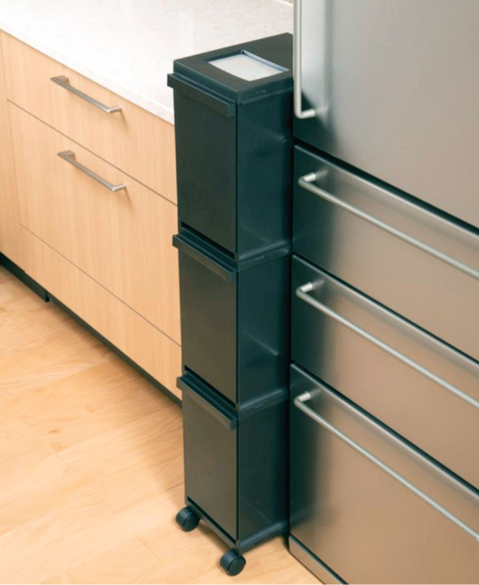 ゴミ箱 分別 30L 3段 ユニード スリムペール ( ごみ箱 ダストボックス 30リットル キッチン ふた付き 3分別 省スペース 大容量 スリム キャスター付き 分別ゴミ箱 縦型 コンパクト プッシュ式 多段 隙間 収納ワゴン キッチン収納 ) 【ブラック】 ブラック