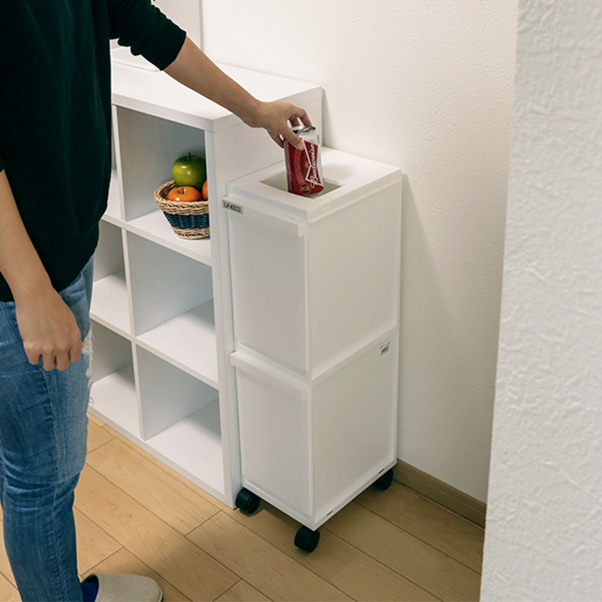 ゴミ箱 分別 20L 2段 ユニード スリムペール ( ごみ箱 ダストボックス 20リットル キッチン ふた付き 2分別 省スペース 大容量 スリム キャスター付き 分別ゴミ箱 縦型 コンパクト プッシュ式 多段 隙間 収納ワゴン キッチン収納 ) 【ブラック】 ブラック