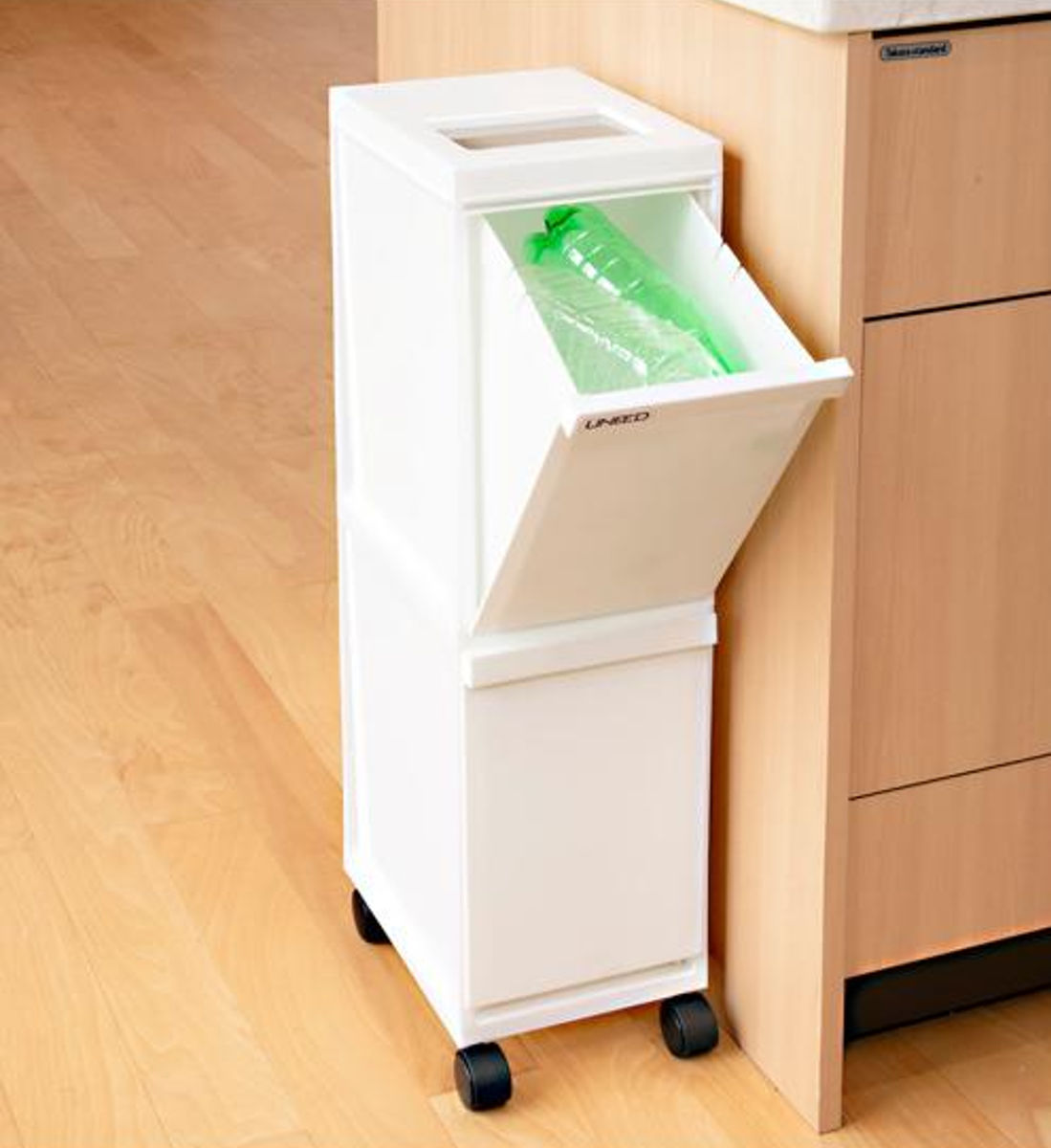 ゴミ箱 分別 20L 2段 ユニード スリムペール ( ごみ箱 ダストボックス 20リットル キッチン ふた付き 2分別 省スペース 大容量 スリム キャスター付き 分別ゴミ箱 縦型 コンパクト プッシュ式 多段 隙間 収納ワゴン キッチン収納 ) 【ブラック】 ブラック