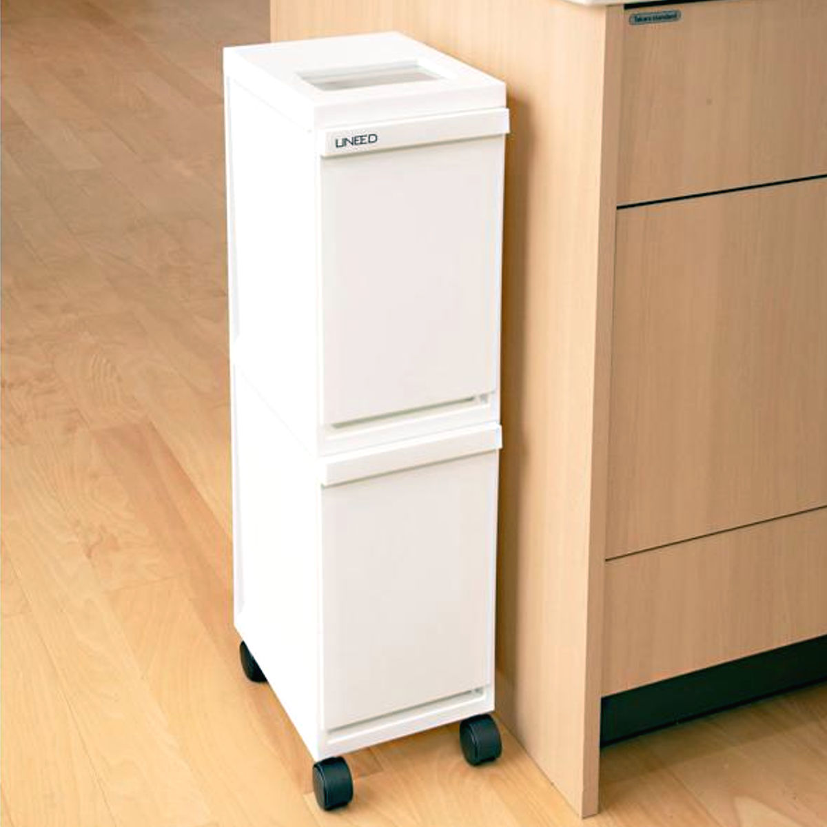 ゴミ箱 分別 20L 2段 ユニード スリムペール ( ごみ箱 ダストボックス 20リットル キッチン ふた付き 2分別 省スペース 大容量 スリム キャスター付き 分別ゴミ箱 縦型 コンパクト プッシュ式 多段 隙間 収納ワゴン キッチン収納 ) 【ブラック】 ブラック