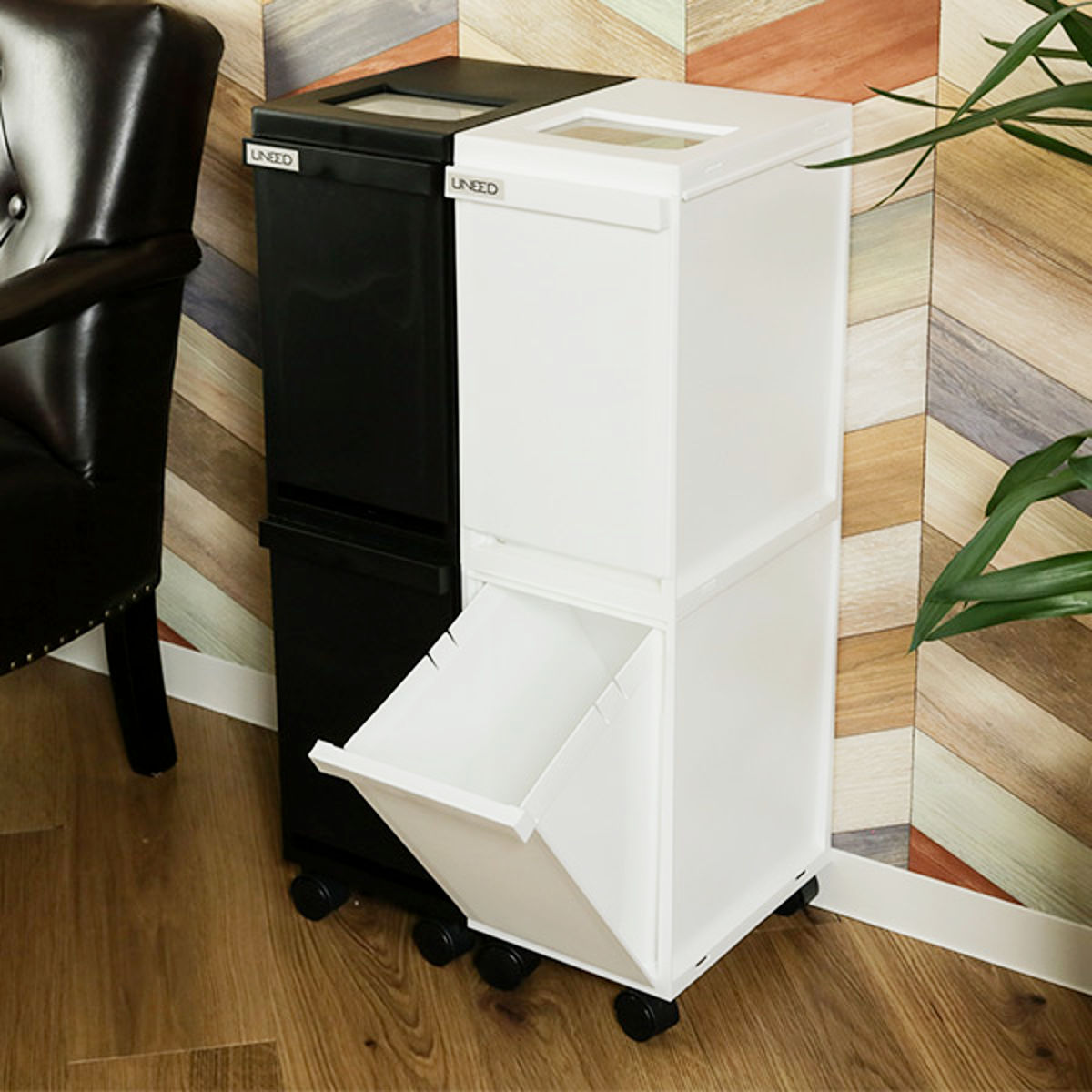 ゴミ箱 分別 20L 2段 ユニード スリムペール ( ごみ箱 ダストボックス 20リットル キッチン ふた付き 2分別 省スペース 大容量 スリム キャスター付き 分別ゴミ箱 縦型 コンパクト プッシュ式 多段 隙間 収納ワゴン キッチン収納 ) 【ブラック】 ブラック