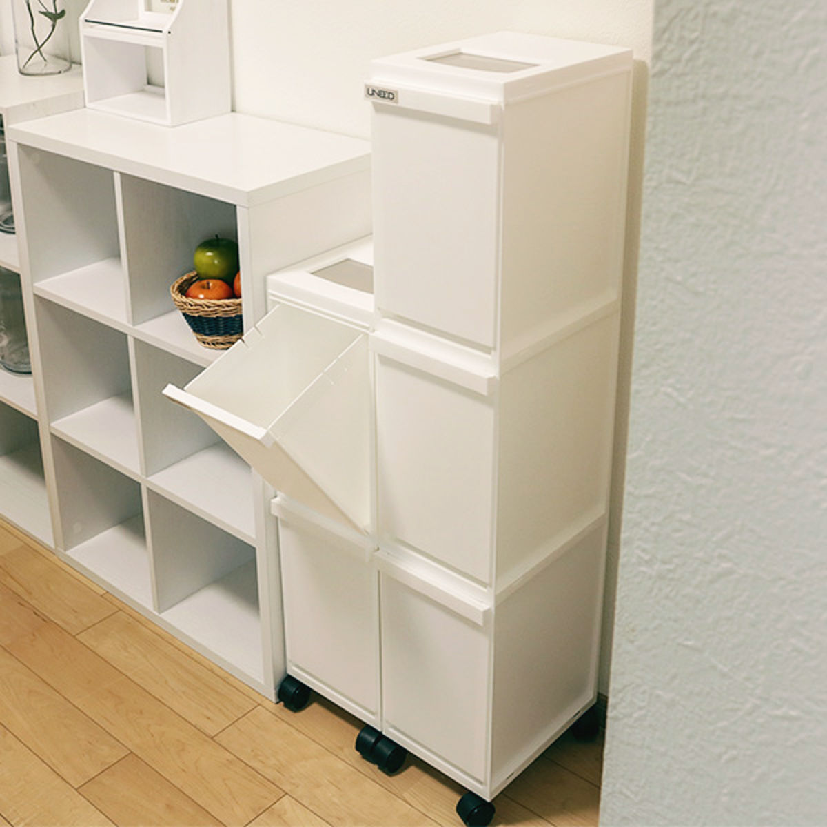 ゴミ箱 分別 20L 2段 ユニード スリムペール ( ごみ箱 ダストボックス 20リットル キッチン ふた付き 2分別 省スペース 大容量 スリム キャスター付き 分別ゴミ箱 縦型 コンパクト プッシュ式 多段 隙間 収納ワゴン キッチン収納 ) 【ブラック】 ブラック