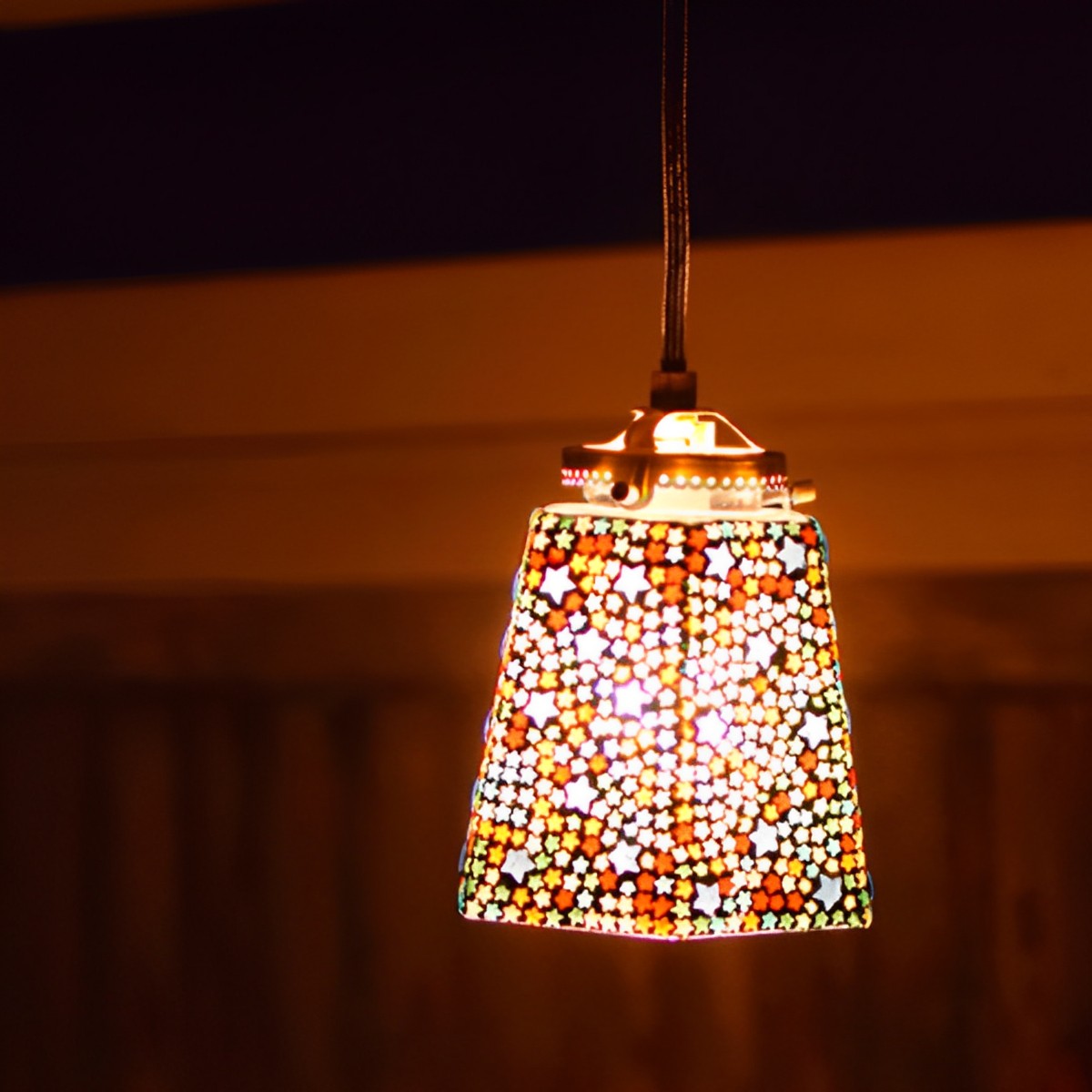 照明 モザイクハンキングランプ 六角 スターカラフル 幅13cm