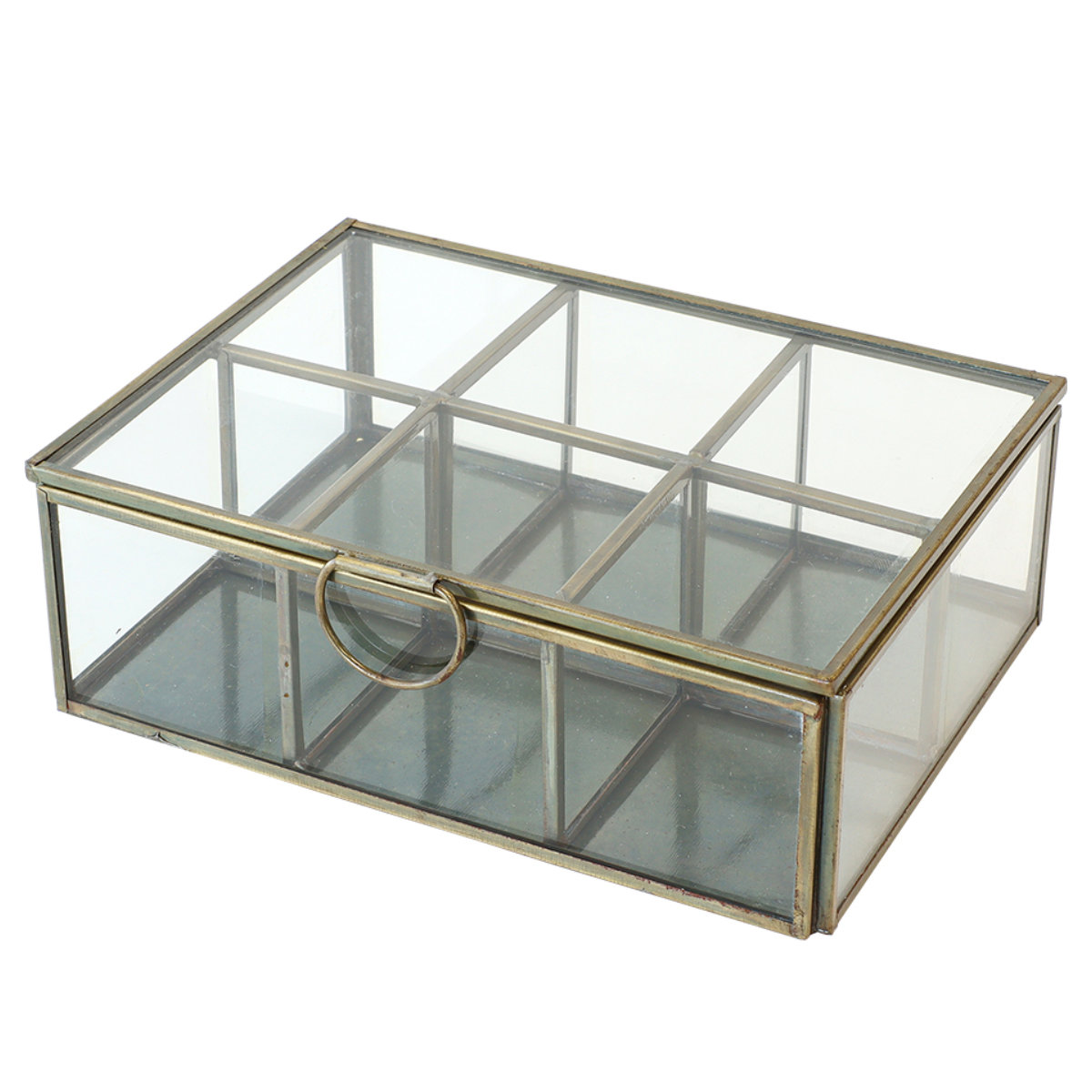 小物入れ モロッカン ガラスボックス スクエア L 仕切付き 幅19