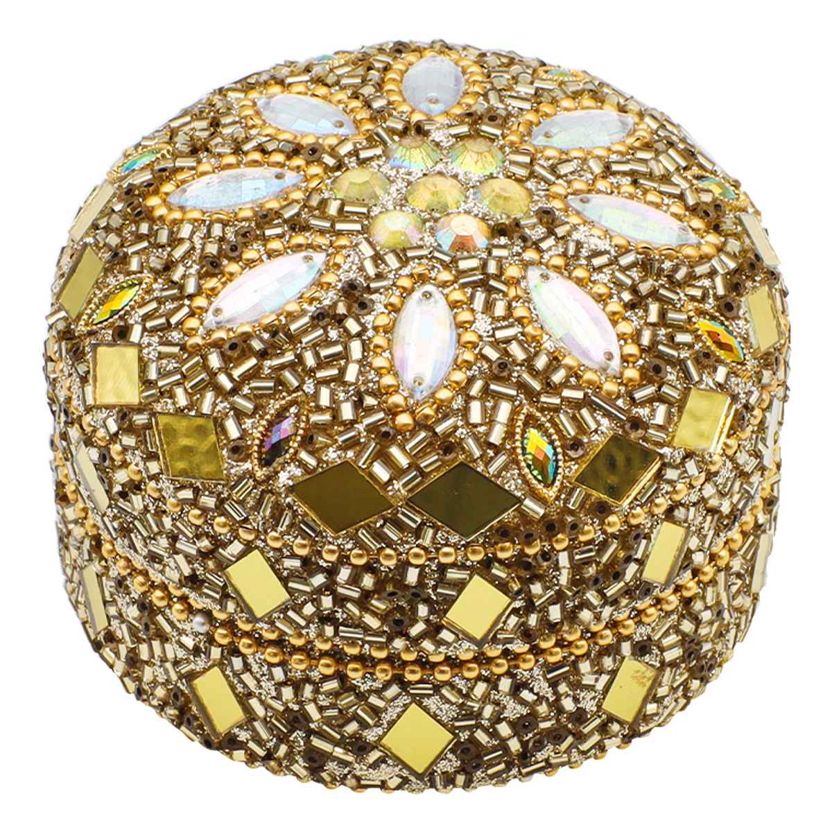 小物入れ ビーズラウンドボックス ふた付き 幅7.5×奥行7.5×高さ4.5cm ( 収納 収納ボックス ジュエリー アクセサリー ケース コンパクト アジアン雑貨 収納ケース アクセサリー収納 ディスプレイケース ビーズ 宝石箱 キラキラ ) 【ブルー】 ブルー