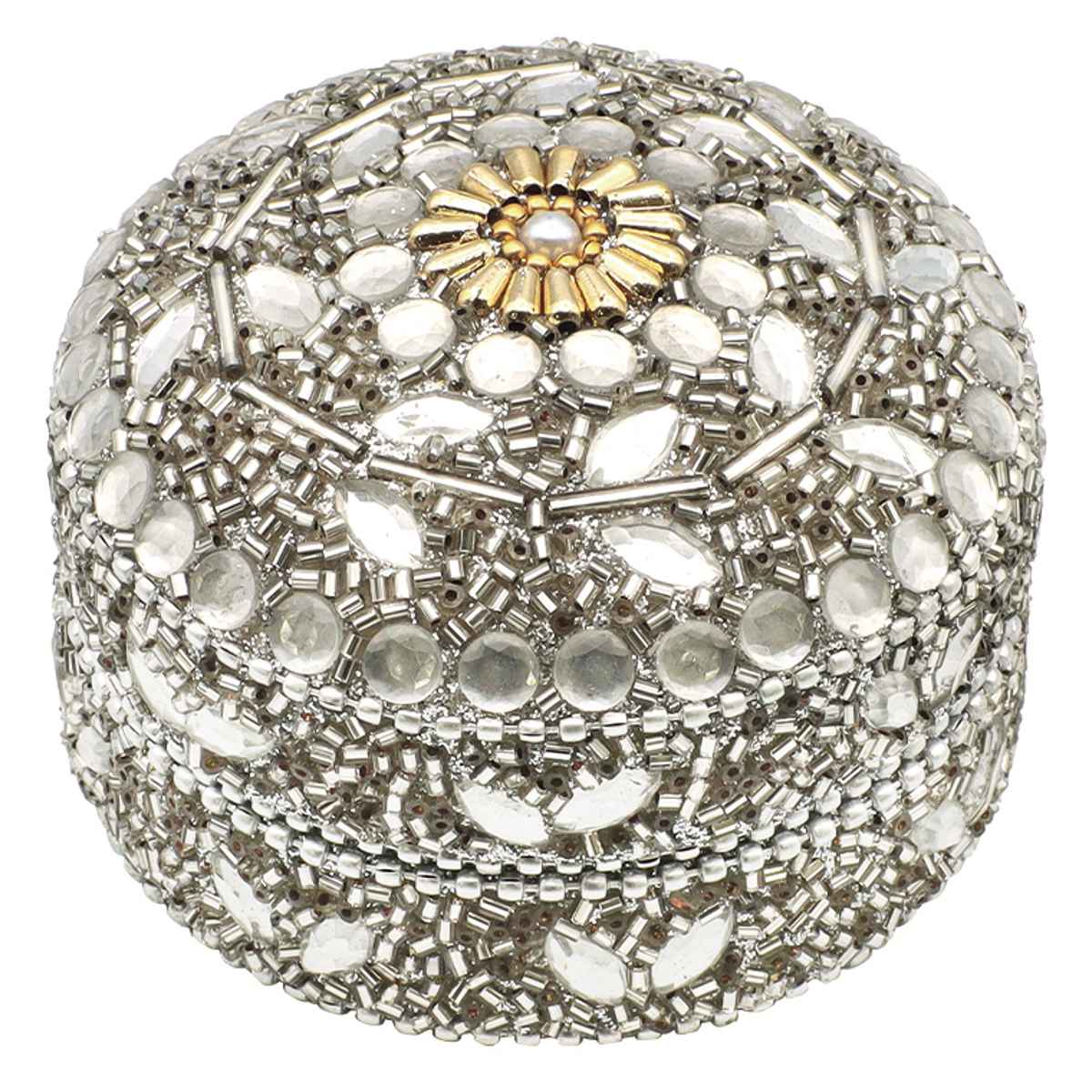 小物入れ ビーズラウンドボックス ふた付き 幅7.5×奥行7.5×高さ4.5cm ( 収納 収納ボックス ジュエリー アクセサリー ケース コンパクト アジアン雑貨 収納ケース アクセサリー収納 ディスプレイケース ビーズ 宝石箱 キラキラ ) 【ブルー】 ブルー