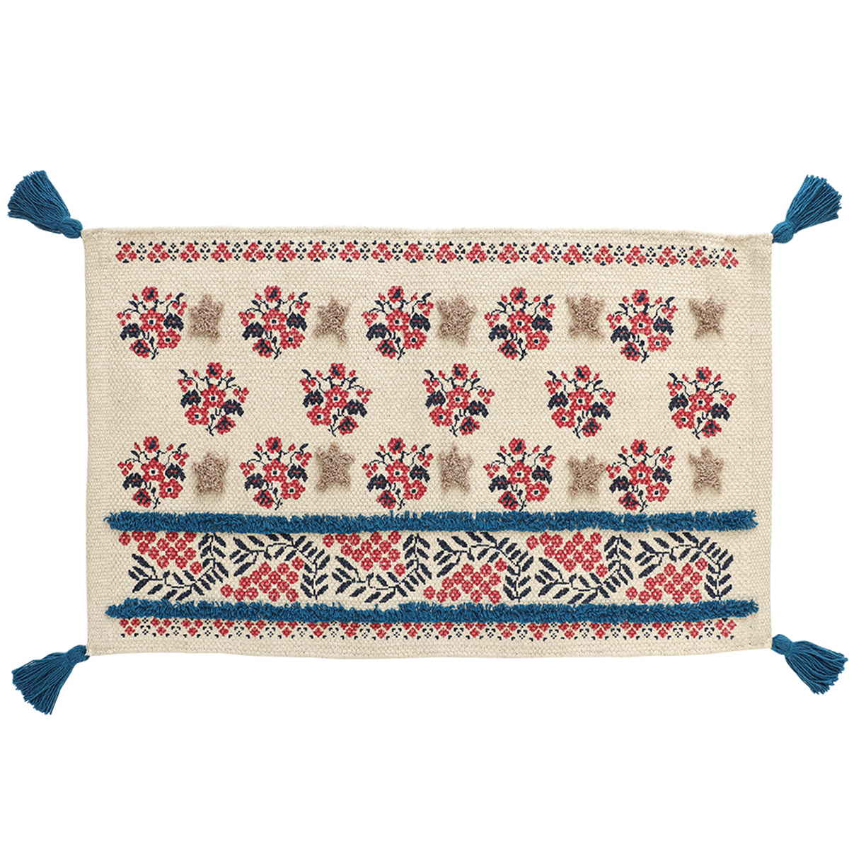 玄関マット プリント&タフトマット 40×60 屋内 ( 室内 猫 玄関 マット 花柄 ドアマット 綿 フリンジ付き 幅60cm タフティング アラベスク柄 ウェルカムマット おしゃれ インテリア ) 【ニャーベスク】 ニャーベスク