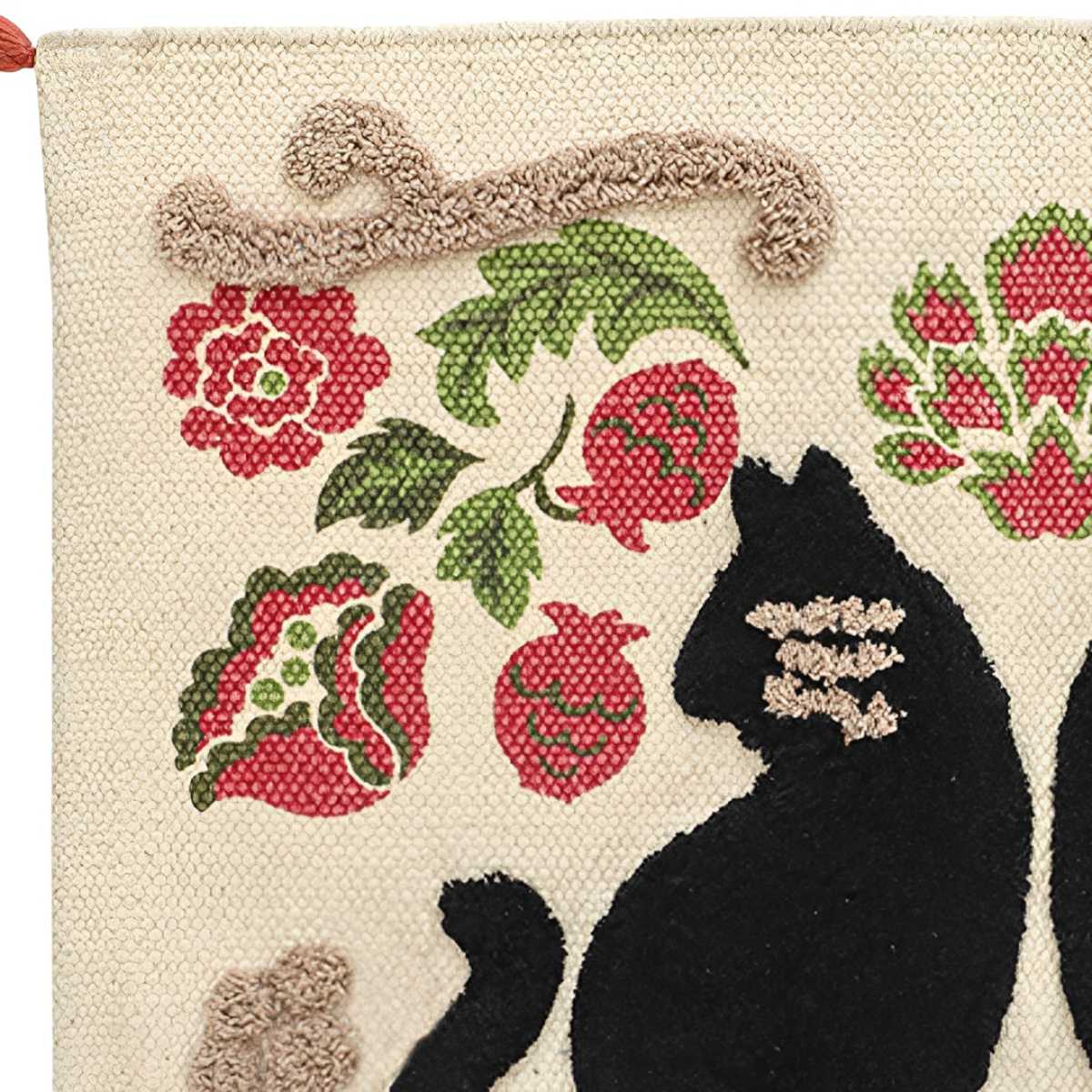 玄関マット プリント&タフトマット 40×60 屋内 ( 室内 猫 玄関 マット 花柄 ドアマット 綿 フリンジ付き 幅60cm タフティング アラベスク柄 ウェルカムマット おしゃれ インテリア ) 【ニャーベスク】 ニャーベスク