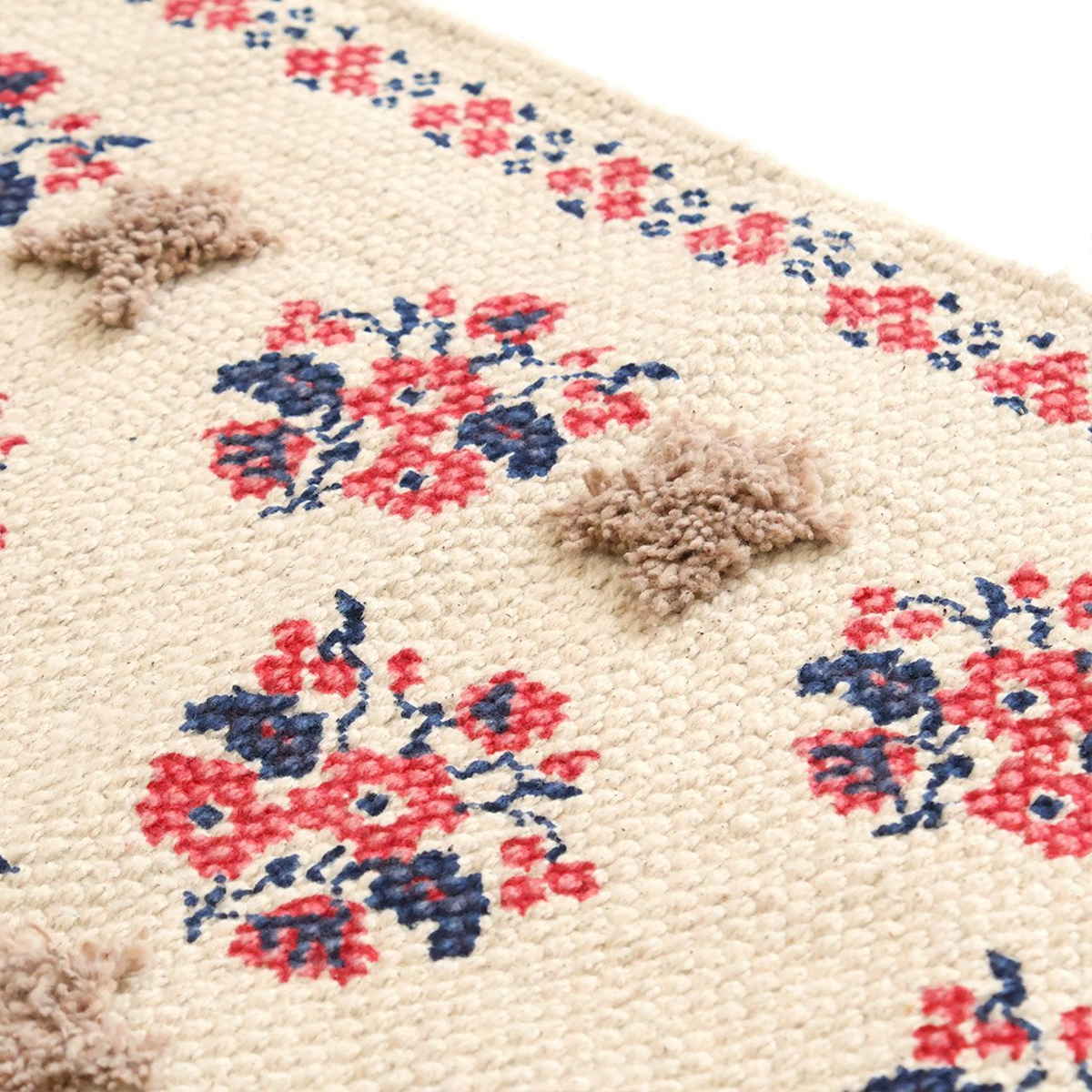 玄関マット プリント&タフトマット 40×60 屋内 ( 室内 猫 玄関 マット 花柄 ドアマット 綿 フリンジ付き 幅60cm タフティング アラベスク柄 ウェルカムマット おしゃれ インテリア ) 【ニャーベスク】 ニャーベスク