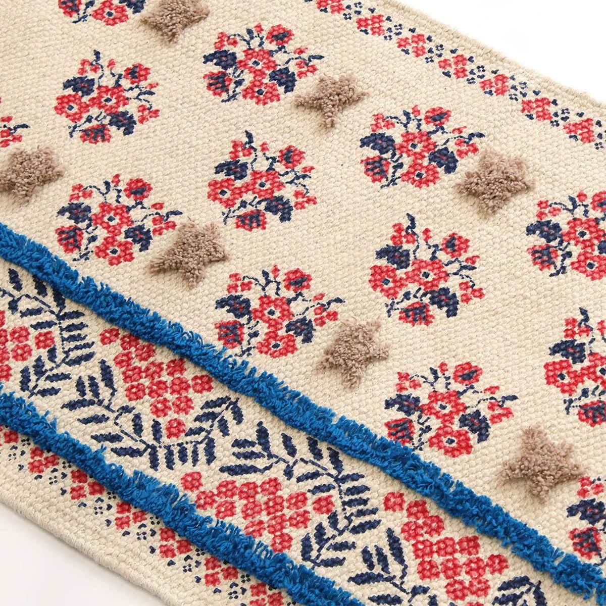 玄関マット プリント&タフトマット 40×60 屋内 ( 室内 猫 玄関 マット 花柄 ドアマット 綿 フリンジ付き 幅60cm タフティング アラベスク柄 ウェルカムマット おしゃれ インテリア ) 【ニャーベスク】 ニャーベスク