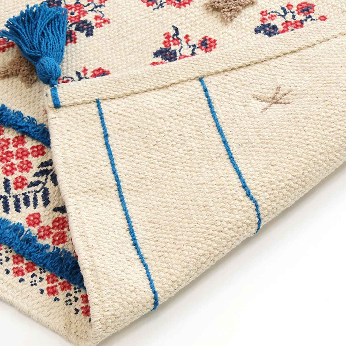 玄関マット プリント&タフトマット 40×60 屋内 ( 室内 猫 玄関 マット 花柄 ドアマット 綿 フリンジ付き 幅60cm タフティング アラベスク柄 ウェルカムマット おしゃれ インテリア ) 【ニャーベスク】 ニャーベスク