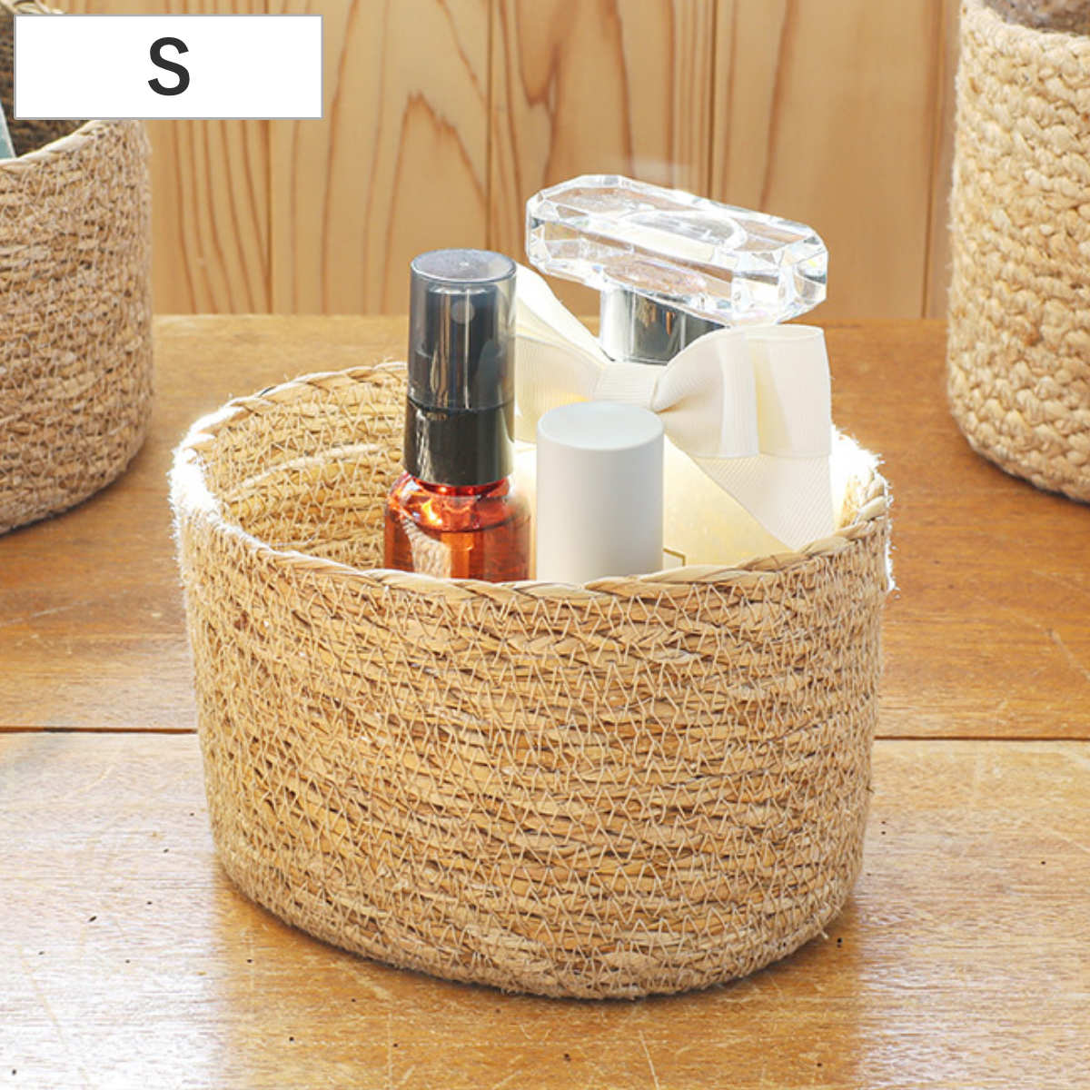 かご バスケット ナチュラルシーグラス オーバル S （ カゴ 収納 小物収納 シーグラス ハンドメイド 籠 小物ケース 収納バスケット 水草 ナチュラル 手編み 手作り ）