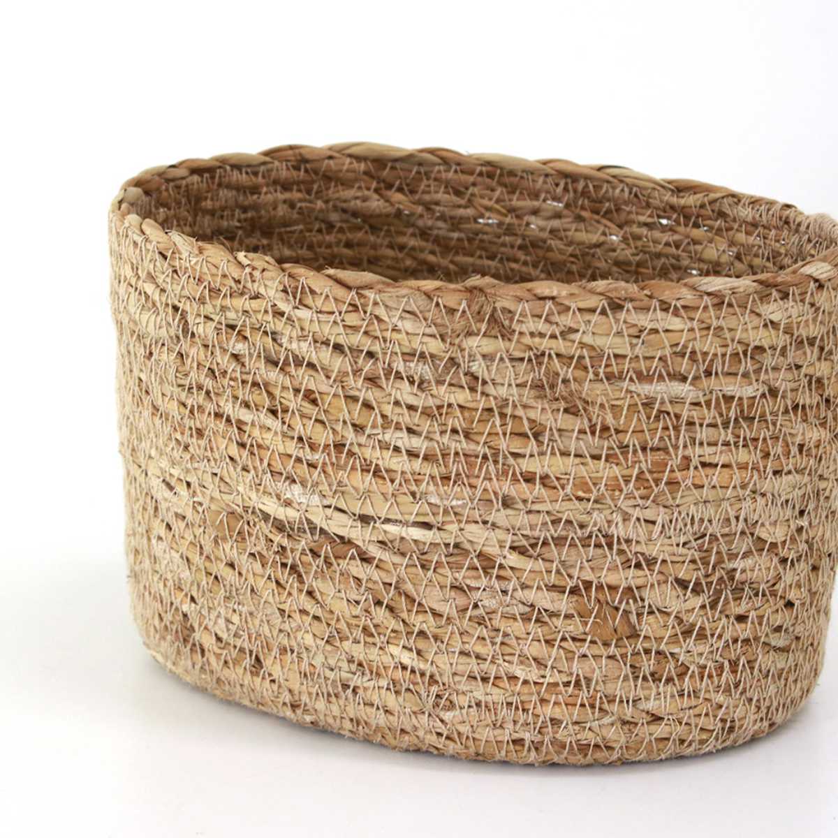 かご バスケット ナチュラルシーグラス オーバル S ( カゴ 収納 小物収納 シーグラス ハンドメイド 籠 小物ケース 収納バスケット 水草 ナチュラル 手編み 手作り )