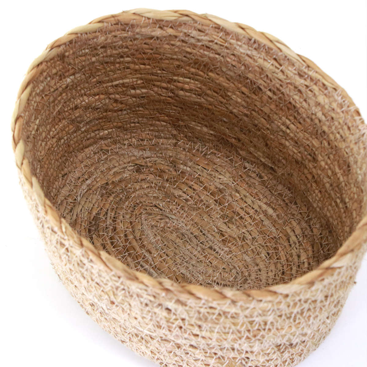 かご バスケット ナチュラルシーグラス オーバル S ( カゴ 収納 小物収納 シーグラス ハンドメイド 籠 小物ケース 収納バスケット 水草 ナチュラル 手編み 手作り )