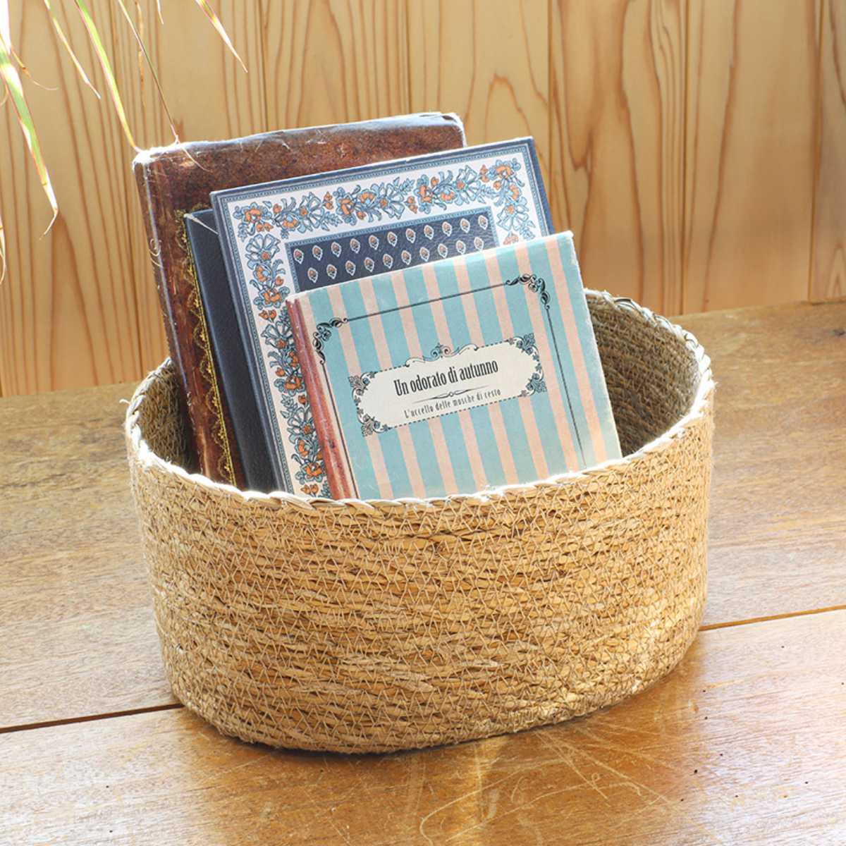 かご バスケット ナチュラルシーグラス オーバル M ( カゴ 収納 小物収納 シーグラス ハンドメイド 籠 小物ケース 収納バスケット 水草 ナチュラル 手編み 手作り )