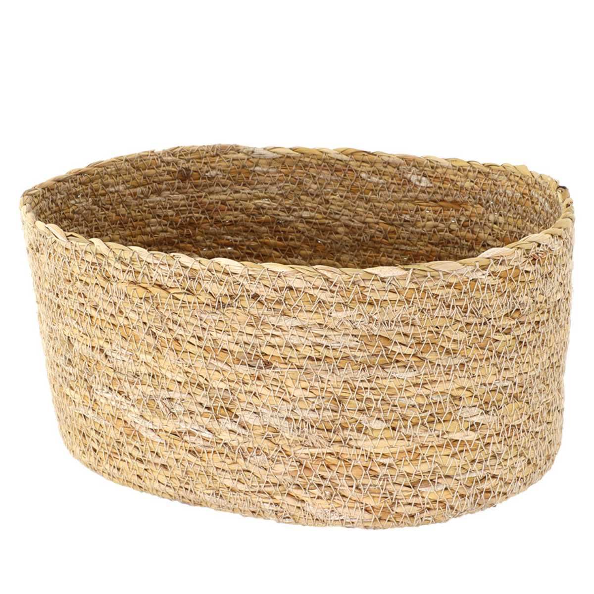 かご バスケット ナチュラルシーグラス オーバル M ( カゴ 収納 小物収納 シーグラス ハンドメイド 籠 小物ケース 収納バスケット 水草 ナチュラル 手編み 手作り )