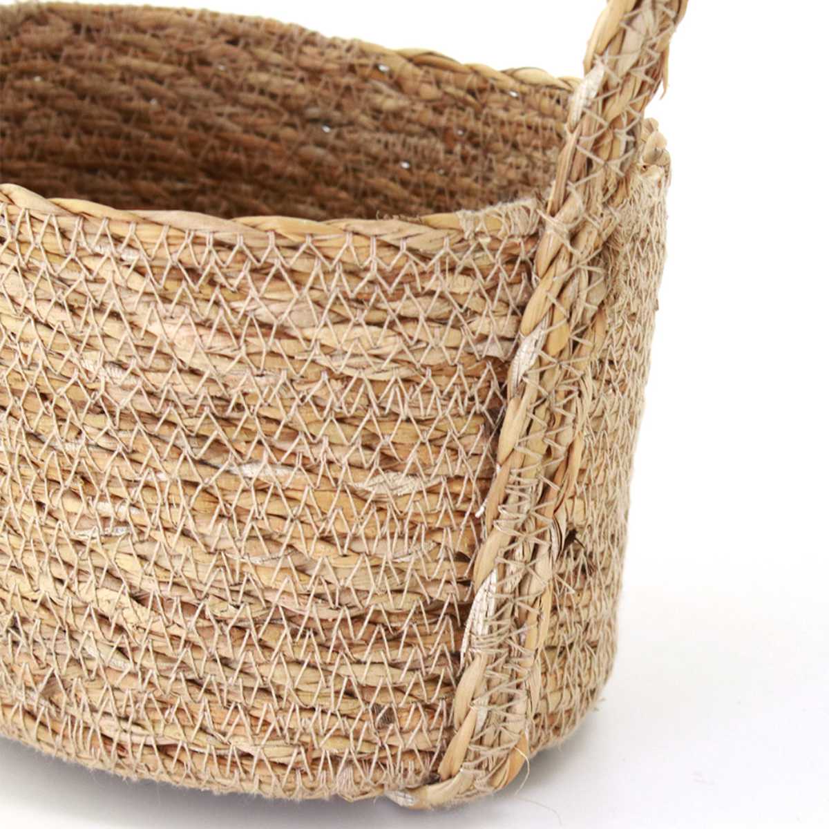 かご ハンドルバスケット ナチュラルシーグラス オーバル S 持ち手付き ( カゴ 収納 小物収納 シーグラス ハンドメイド 籠 小物ケース 収納バスケット 水草 ナチュラル 手編み 手作り 吊り下げ )