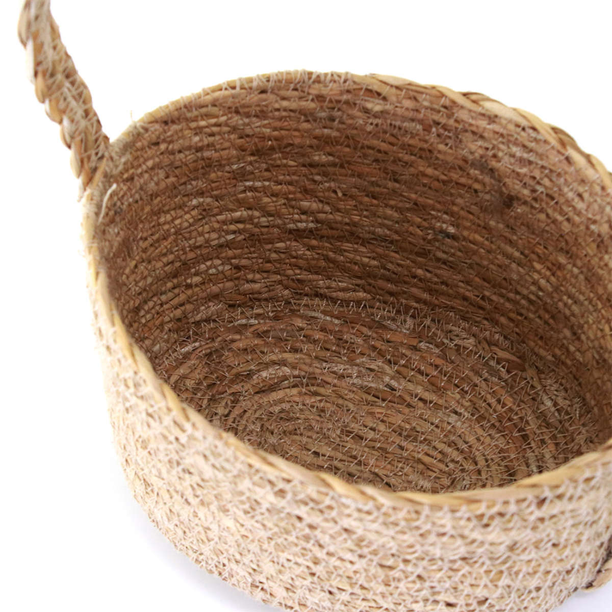 かご ハンドルバスケット ナチュラルシーグラス オーバル S 持ち手付き ( カゴ 収納 小物収納 シーグラス ハンドメイド 籠 小物ケース 収納バスケット 水草 ナチュラル 手編み 手作り 吊り下げ )