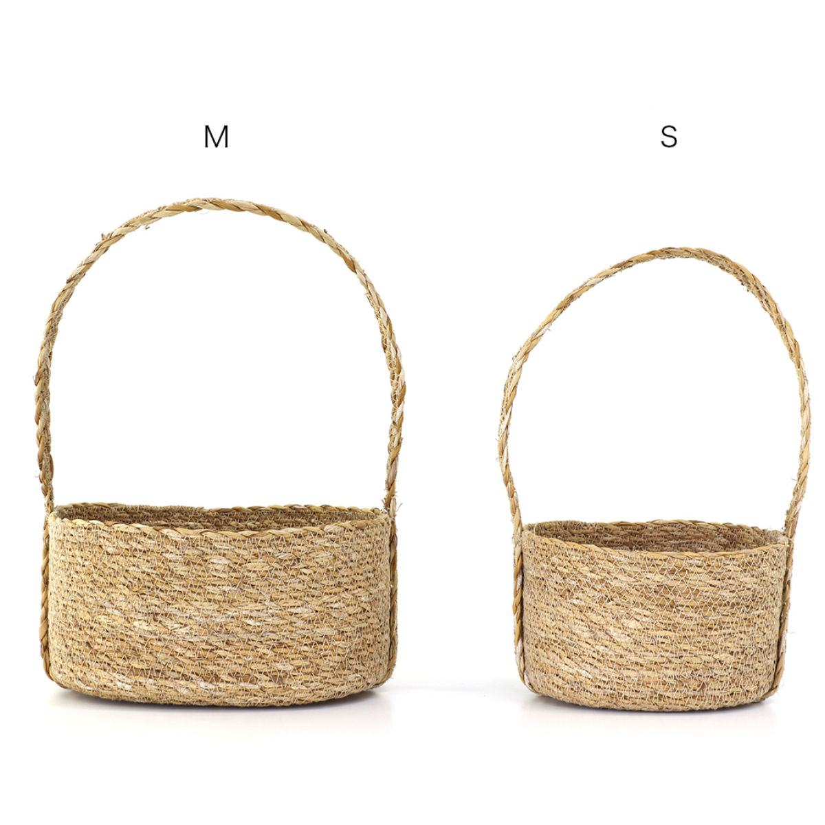 かご ハンドルバスケット ナチュラルシーグラス オーバル S 持ち手付き ( カゴ 収納 小物収納 シーグラス ハンドメイド 籠 小物ケース 収納バスケット 水草 ナチュラル 手編み 手作り 吊り下げ )