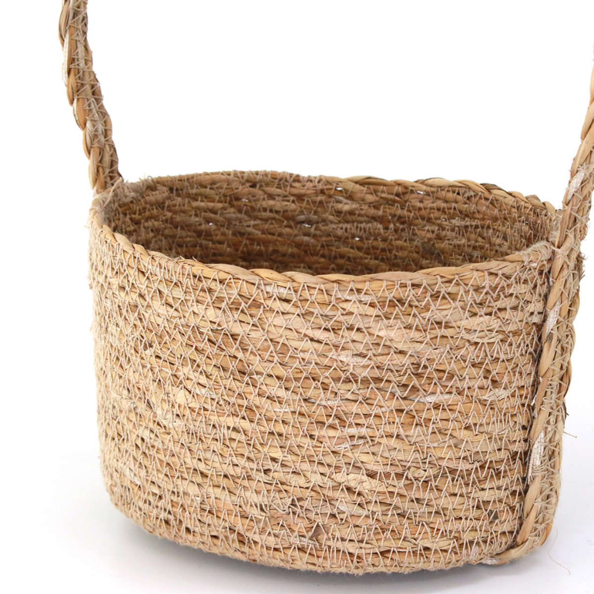 かご ハンドルバスケット ナチュラルシーグラス オーバル S 持ち手付き ( カゴ 収納 小物収納 シーグラス ハンドメイド 籠 小物ケース 収納バスケット 水草 ナチュラル 手編み 手作り 吊り下げ )