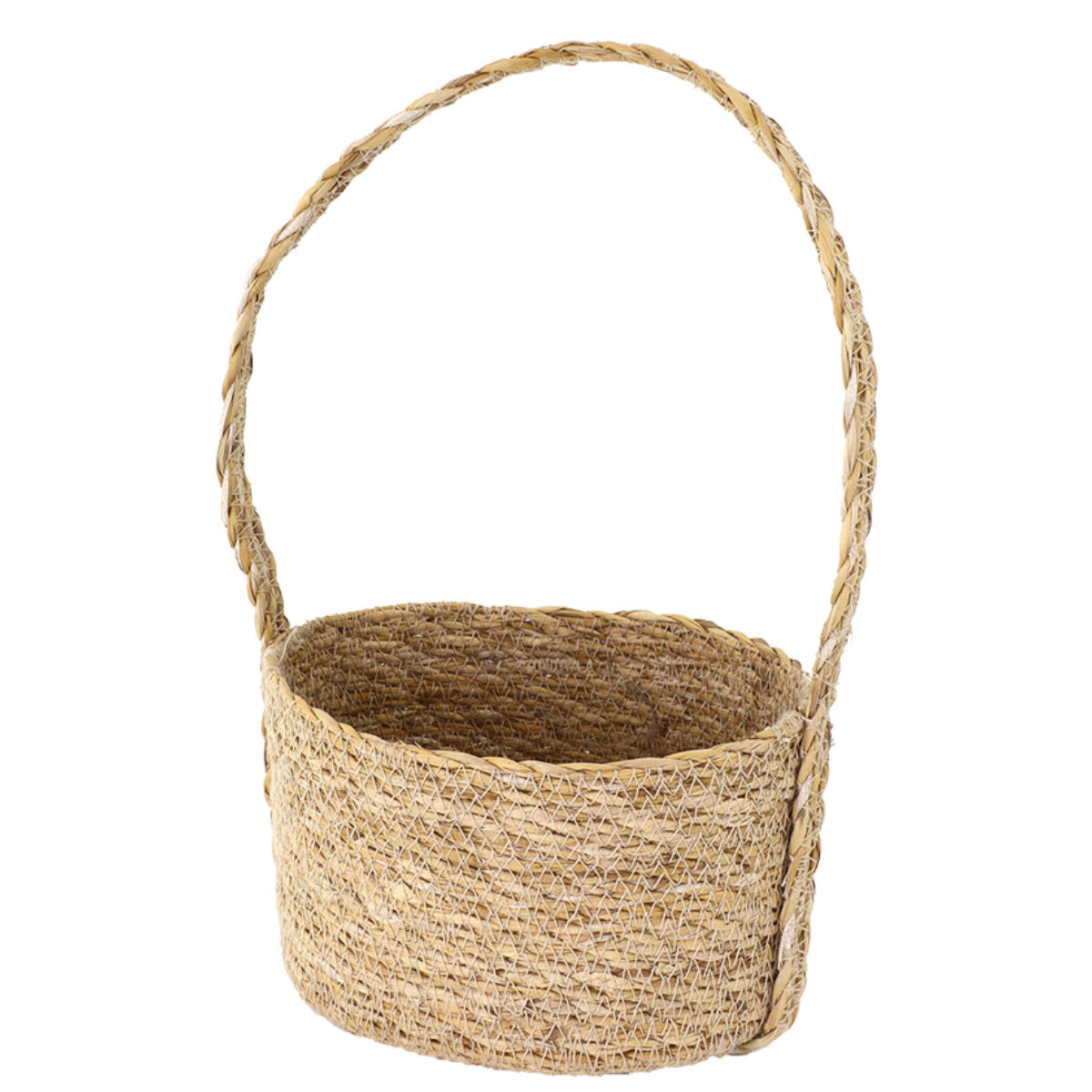 かご ハンドルバスケット ナチュラルシーグラス オーバル S 持ち手付き ( カゴ 収納 小物収納 シーグラス ハンドメイド 籠 小物ケース 収納バスケット 水草 ナチュラル 手編み 手作り 吊り下げ )