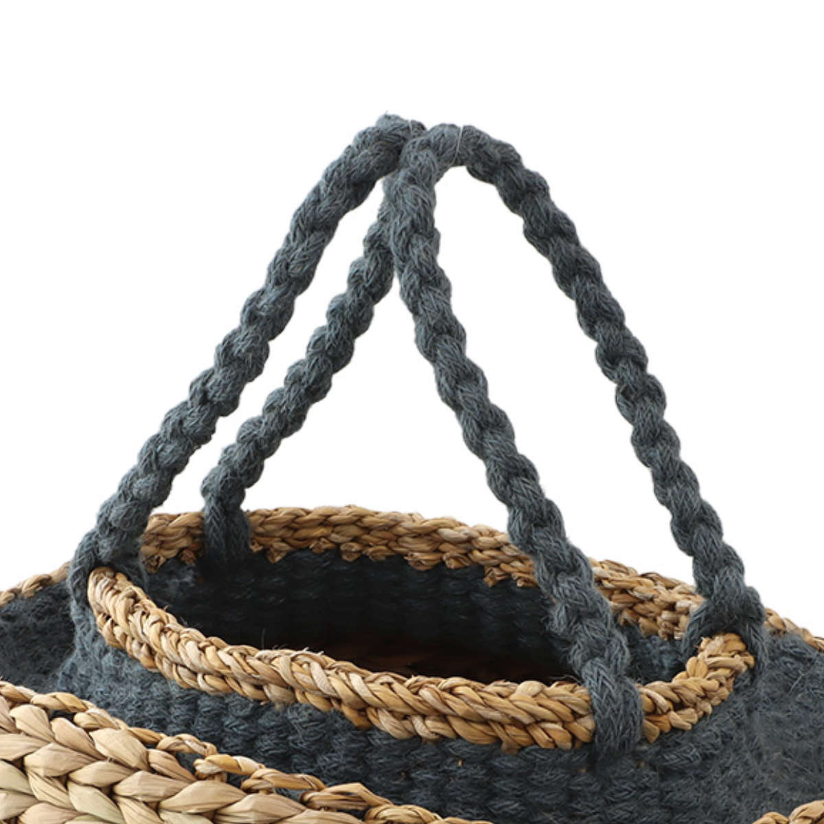 かご バスケット ジュート&シーグラス 持ち手付き ( カゴ 収納 小物収納 ジュート シーグラス ハンドメイド 籠 小物ケース 収納バスケット 麻 水草 ナチュラル 手編み 手作り )