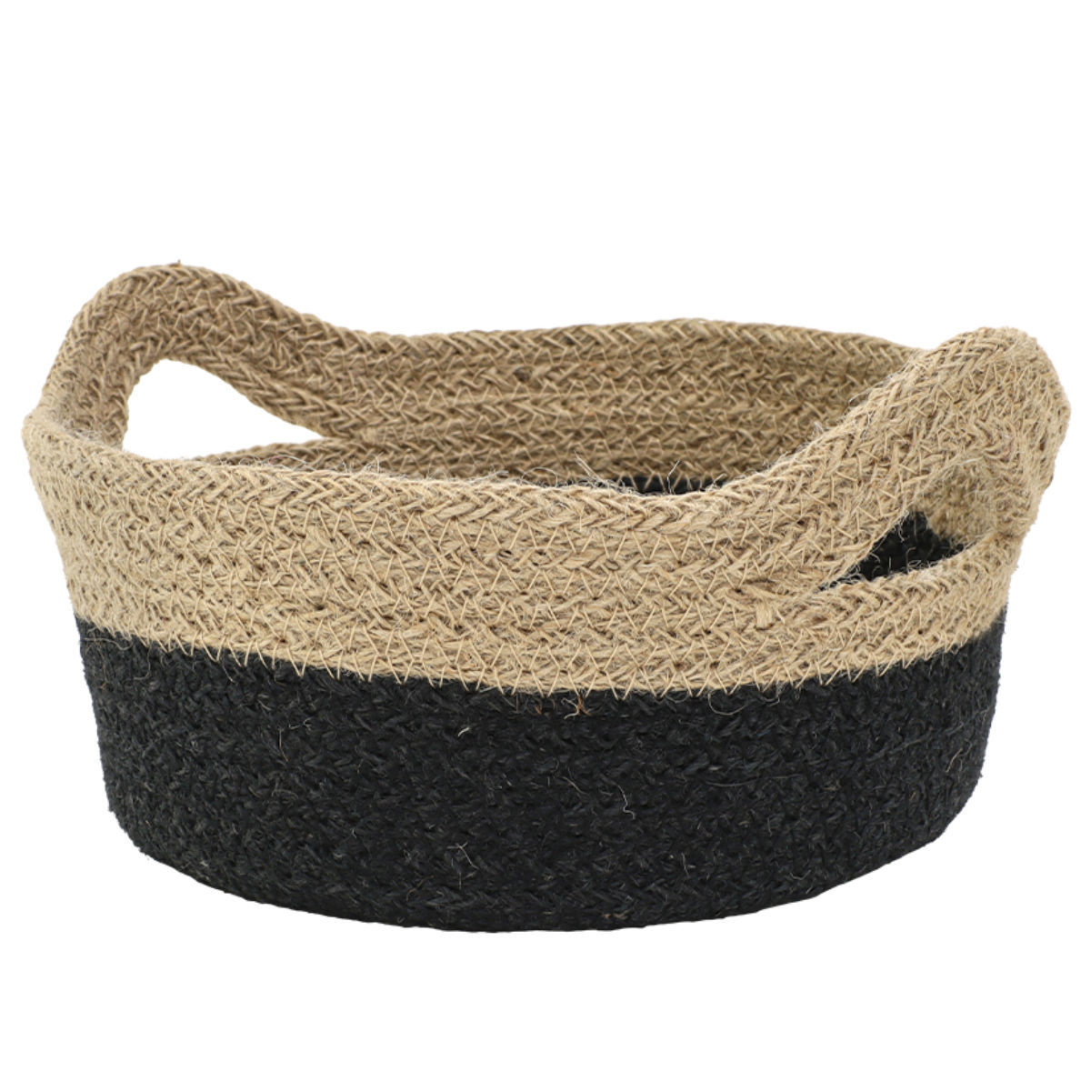 かご コニカルジュートトレイ ハンドル付き 小物入れ ( バスケット カゴ 収納 小物収納 ジュート ハンドメイド 籠 小物ケース トレー トレイ 収納バスケット 持ち手付き 麻 ナチュラル ) 【ブラック】 ブラック