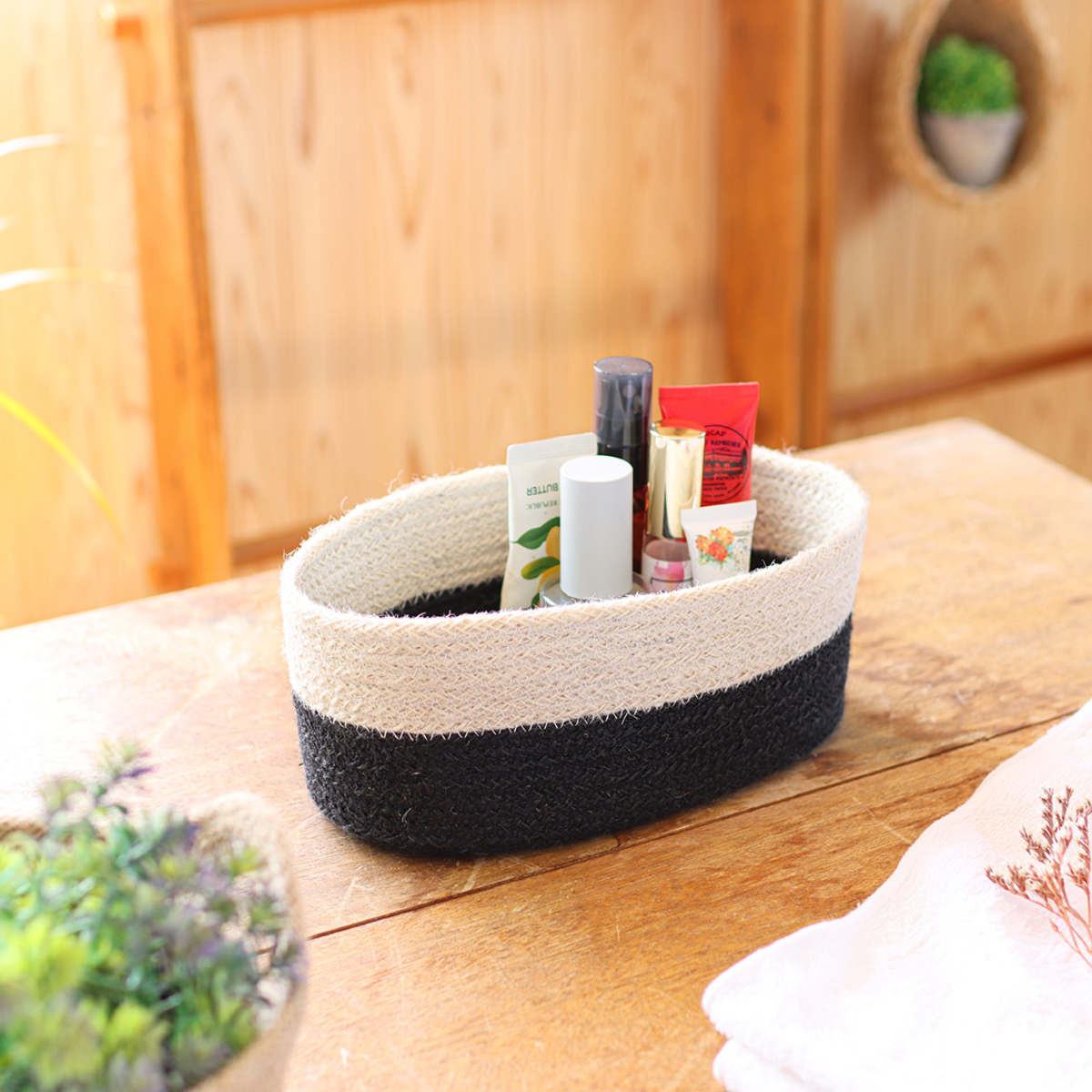 かご オーバルジュートバスケット 小物入れ ( バスケット カゴ 収納 小物収納 ジュート ハンドメイド 籠 小物ケース トレー トレイ 収納バスケット 麻 ナチュラル 手編み 手作り )