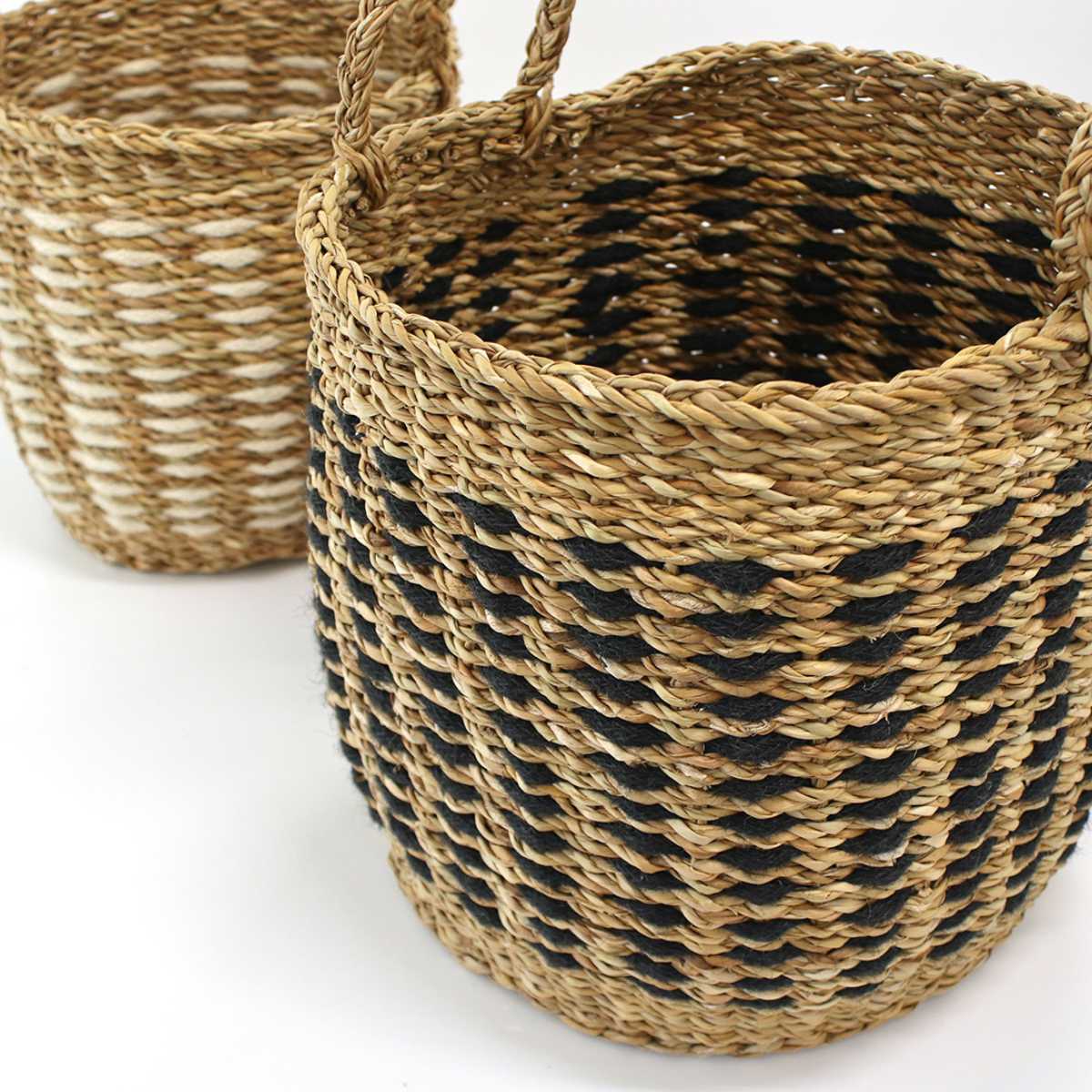 かごバッグ Uシェイプバスケット M L 2個組 持ち手 ( バスケット カゴ 収納 小物収納 ジュート シーグラス ハンドメイド 籠 小物ケース 収納バスケット 麻 水草 ナチュラル 手編み 手作り )