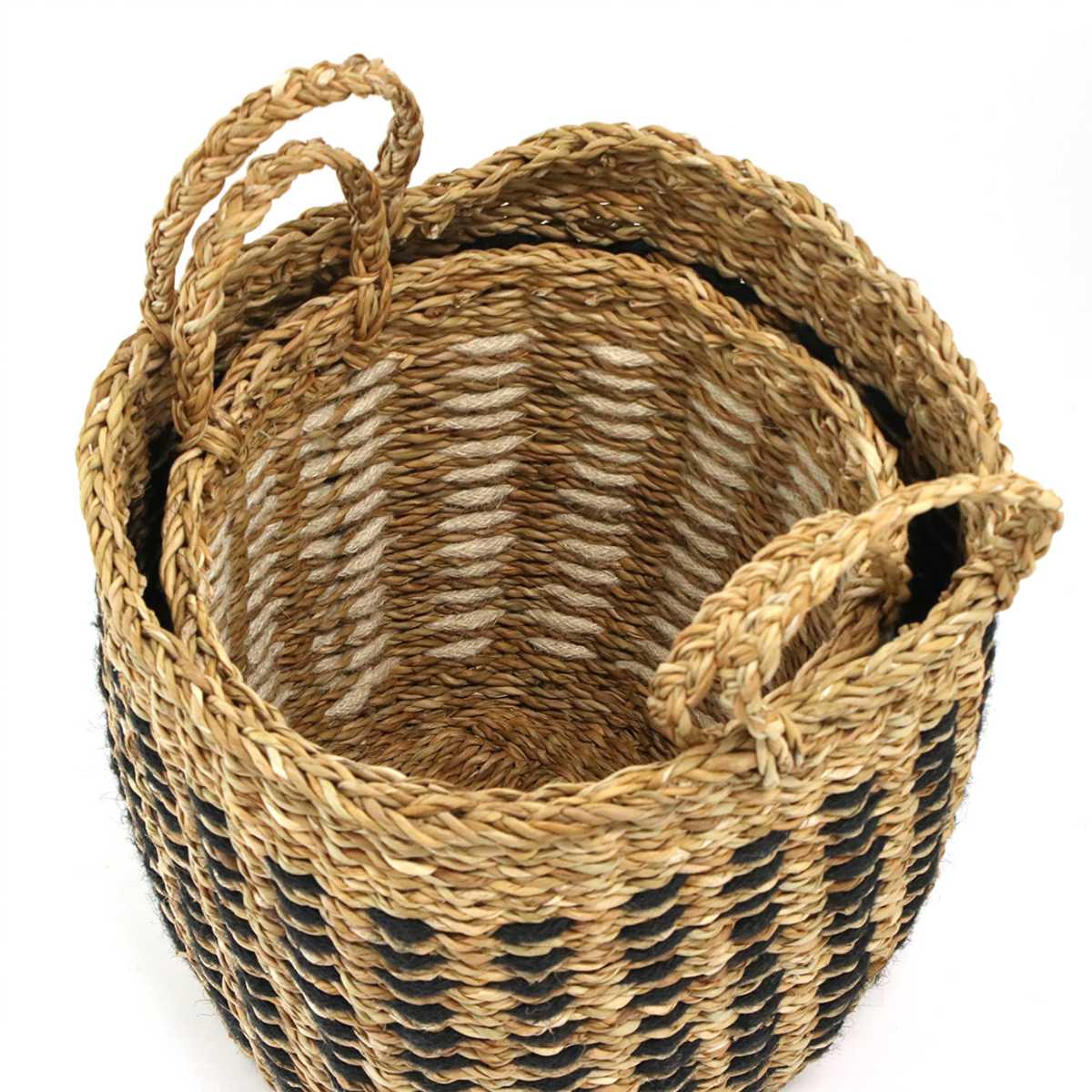 かごバッグ Uシェイプバスケット M L 2個組 持ち手 ( バスケット カゴ 収納 小物収納 ジュート シーグラス ハンドメイド 籠 小物ケース 収納バスケット 麻 水草 ナチュラル 手編み 手作り )