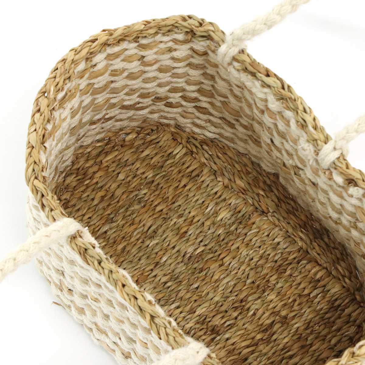かご オーバル ロングハンドルバスケット 持ち手 ( バスケット カゴ 収納 小物収納 ジュート シーグラス ハンドメイド 籠 小物ケース 収納バスケット 麻 水草 ナチュラル 手編み 手作り )