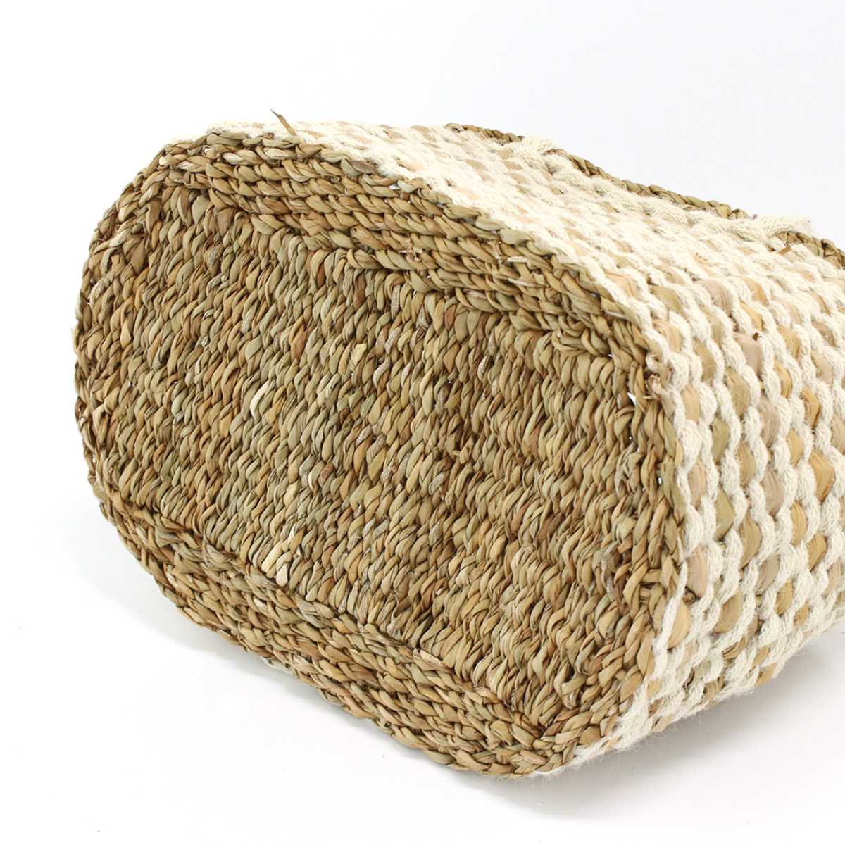 かご オーバル ロングハンドルバスケット 持ち手 ( バスケット カゴ 収納 小物収納 ジュート シーグラス ハンドメイド 籠 小物ケース 収納バスケット 麻 水草 ナチュラル 手編み 手作り )