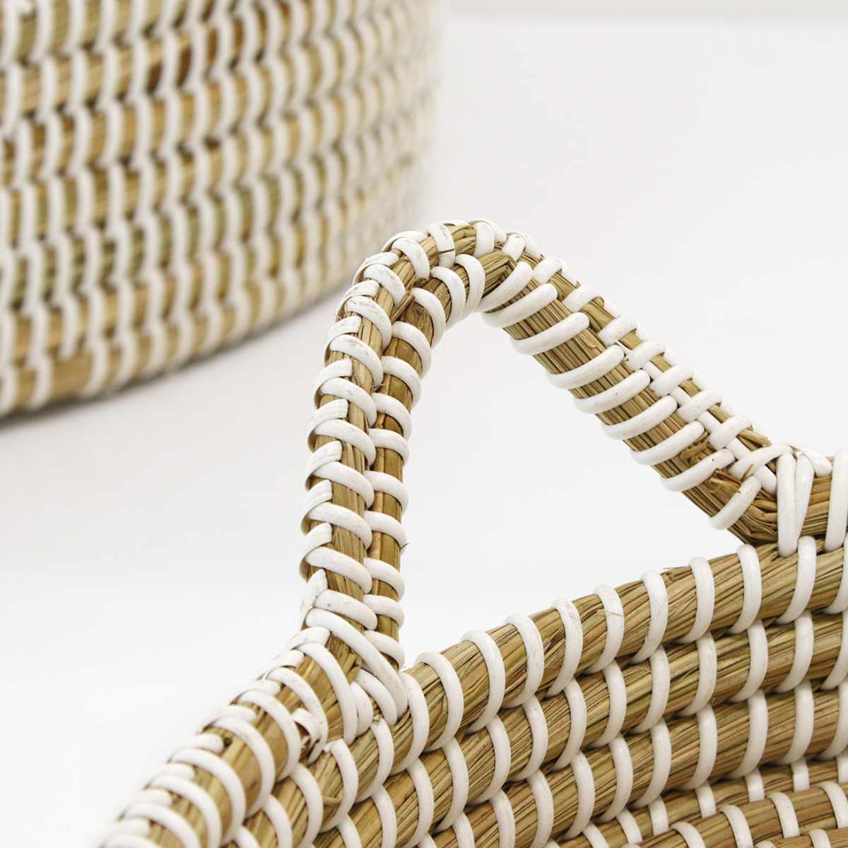 かご ラウンドバスケット S M L 3個組 持ち手 ( バスケット カゴ 収納 小物収納 シーグラス ハンドメイド 籠 小物ケース 収納バスケット トレー トレイ 水草 ナチュラル 手編み 手作り )