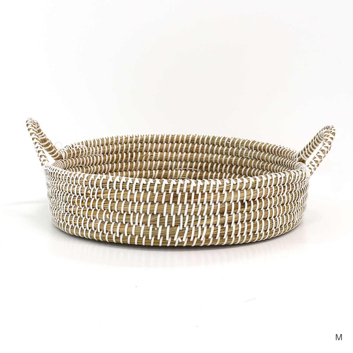 かご ラウンドバスケット S M L 3個組 持ち手 ( バスケット カゴ 収納 小物収納 シーグラス ハンドメイド 籠 小物ケース 収納バスケット トレー トレイ 水草 ナチュラル 手編み 手作り )