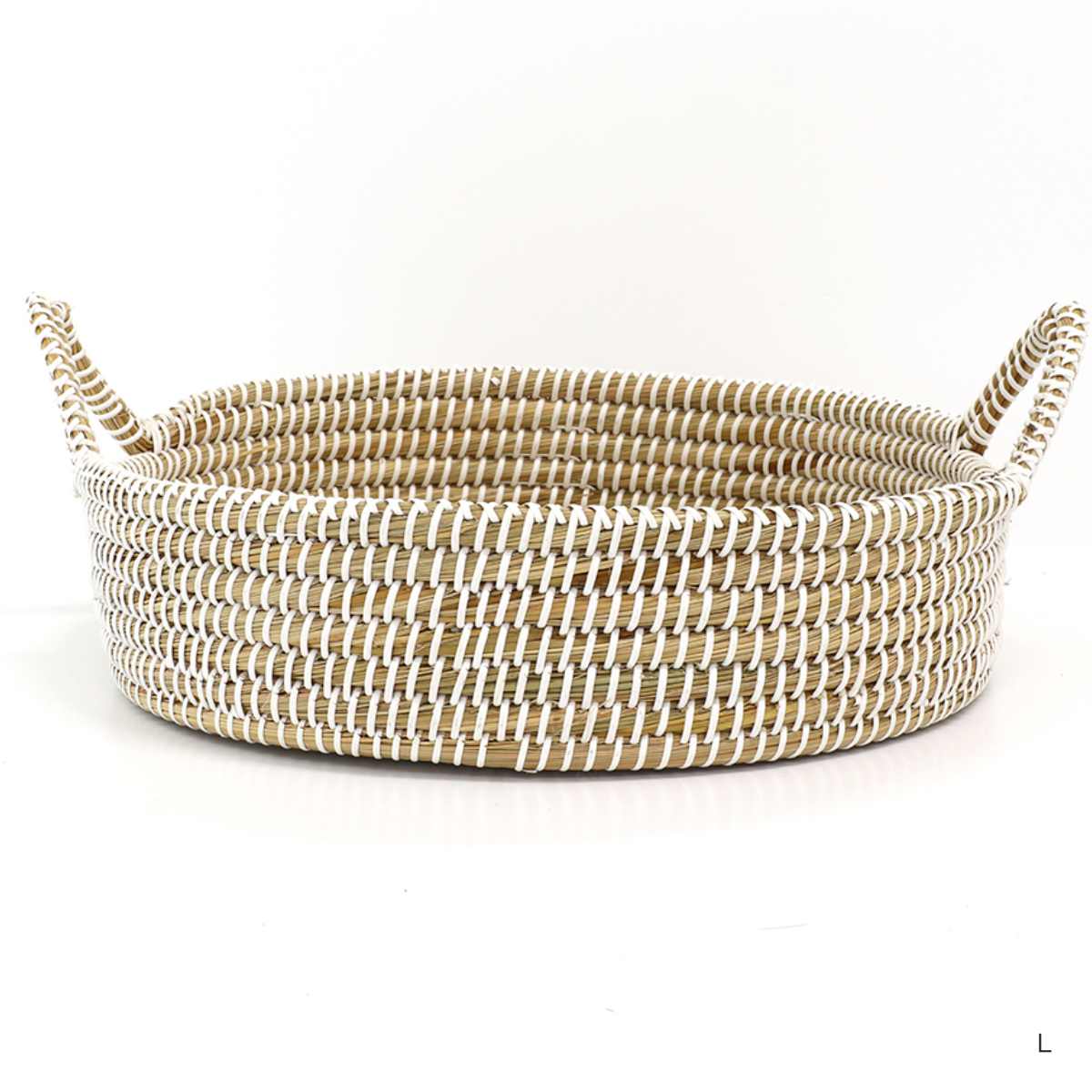 かご ラウンドバスケット S M L 3個組 持ち手 ( バスケット カゴ 収納 小物収納 シーグラス ハンドメイド 籠 小物ケース 収納バスケット トレー トレイ 水草 ナチュラル 手編み 手作り )