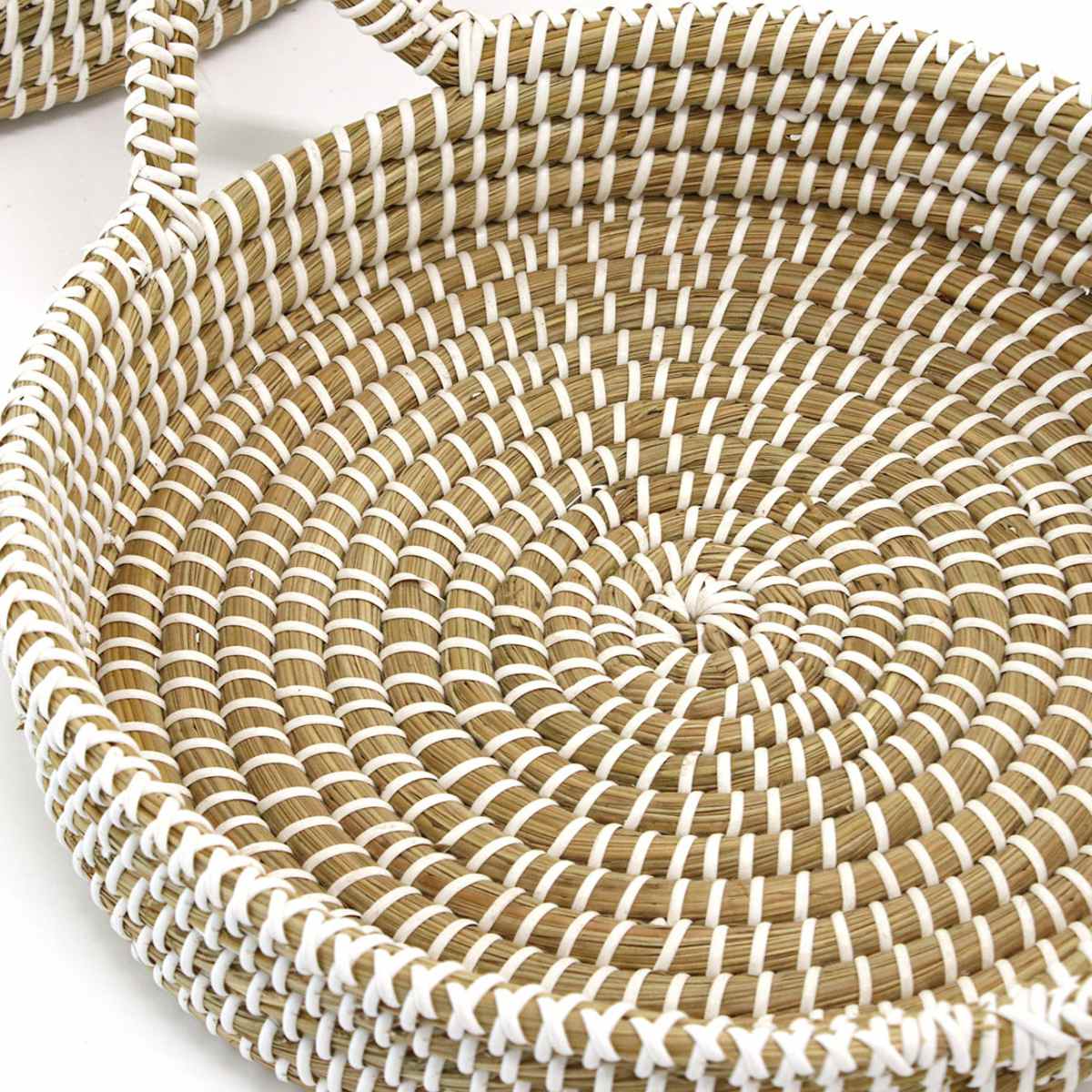 かご ラウンドバスケット S M L 3個組 持ち手 ( バスケット カゴ 収納 小物収納 シーグラス ハンドメイド 籠 小物ケース 収納バスケット トレー トレイ 水草 ナチュラル 手編み 手作り )