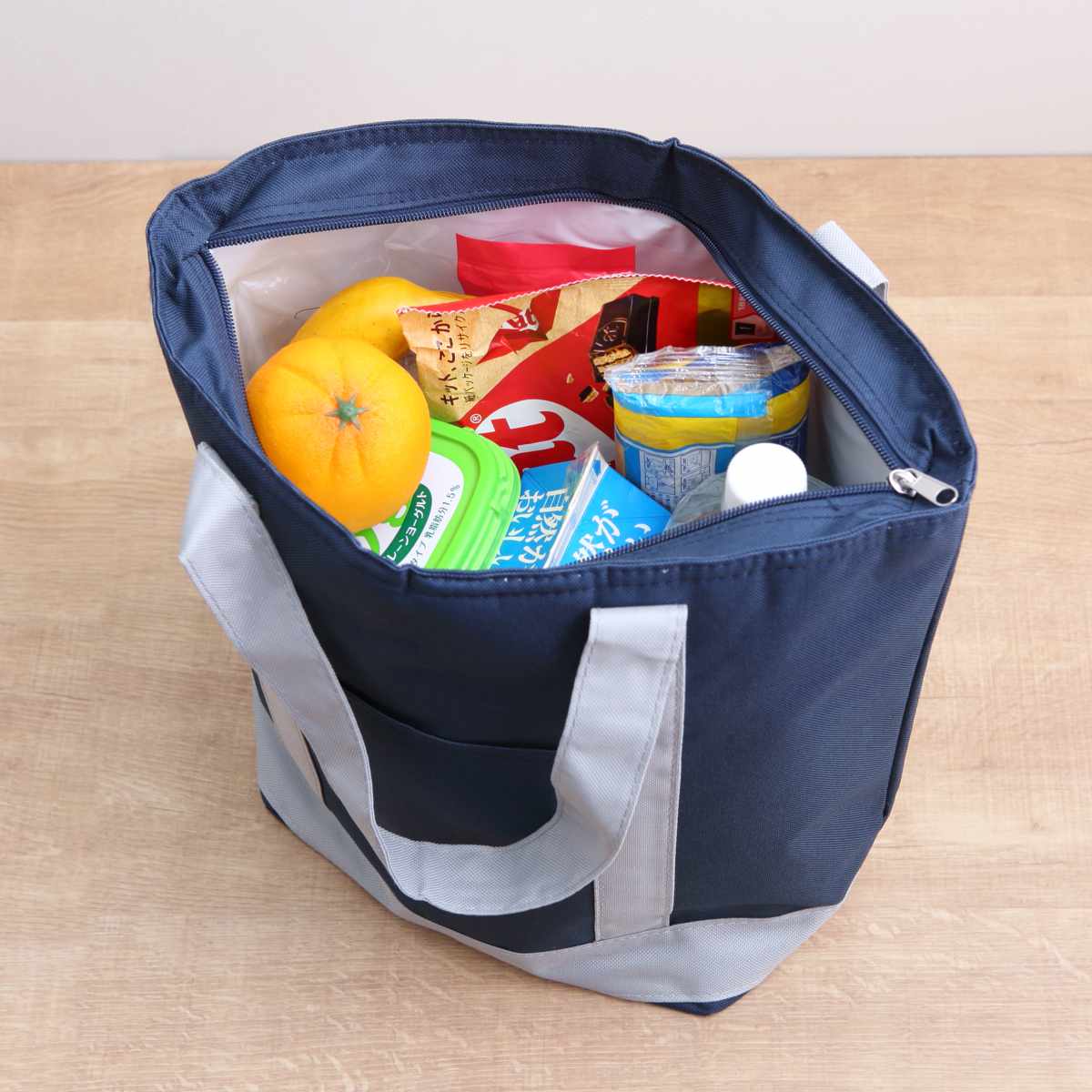 エコバッグ 保冷 14L トートバッグ ネイビー バイカラー ファスナー付き ( 折りたたみ マチ付き トート 保冷バッグ クーラーバッグ クーラートートバッグ コンパクト 保冷大容量 ファスナー 買い物 冷凍食品 男性 女性 )